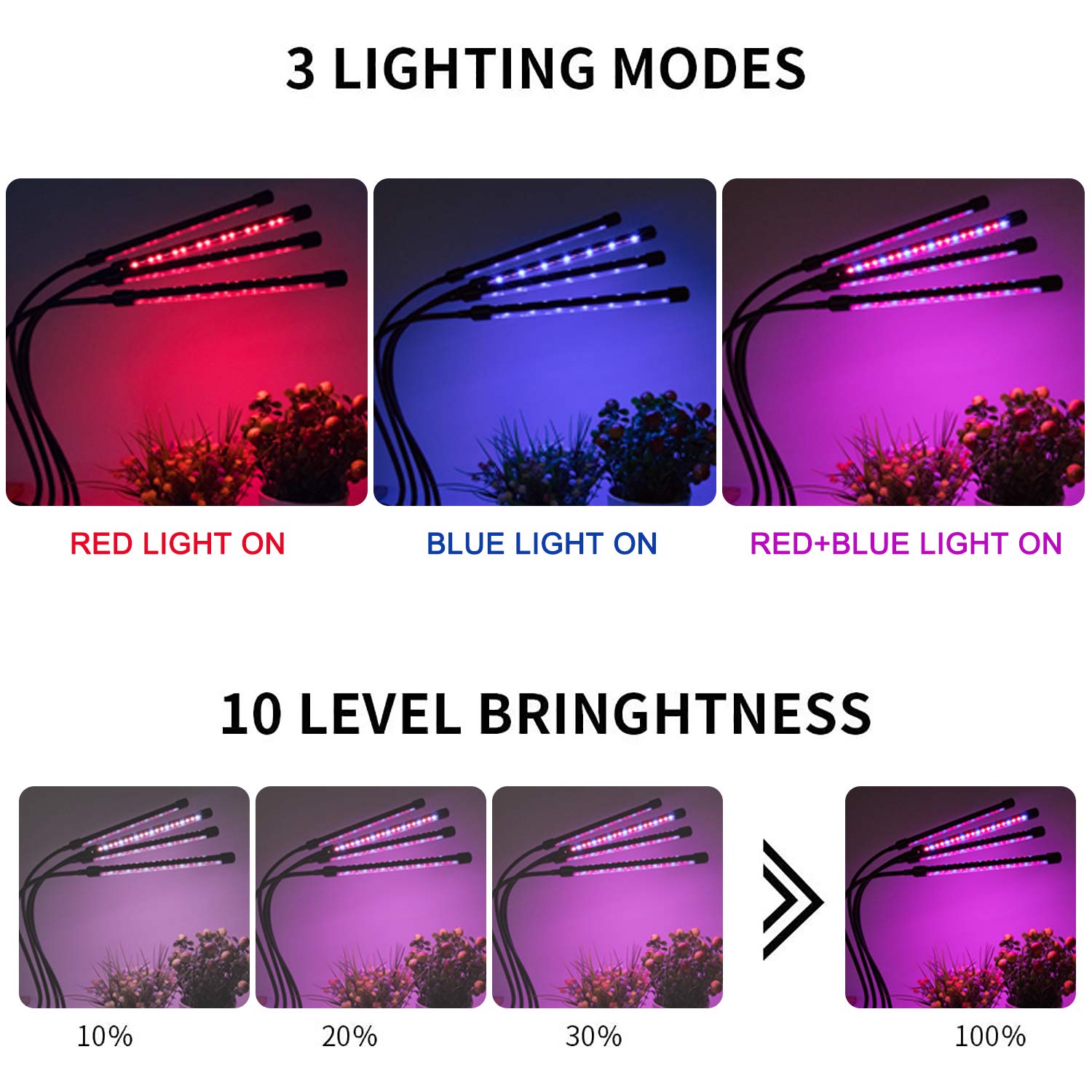 Growstar 80W Grow Light With Stand Tripod, 4 Heads Plant Light With Timer 4/8/12H, Grow Lamp Full Spectrum 360°Adjustable Gooseneck & Tripod For Indoor Plants.