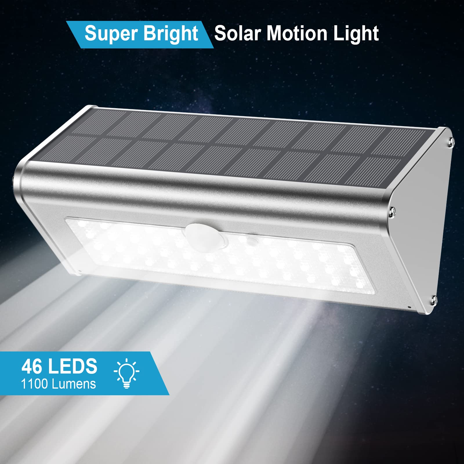 SECUROAD Solar Motion Sensor Light, 1100 Lumens, IP65 Waterproof, Aluminum, Daylight, Model HBT-1606BP, 1 Pack