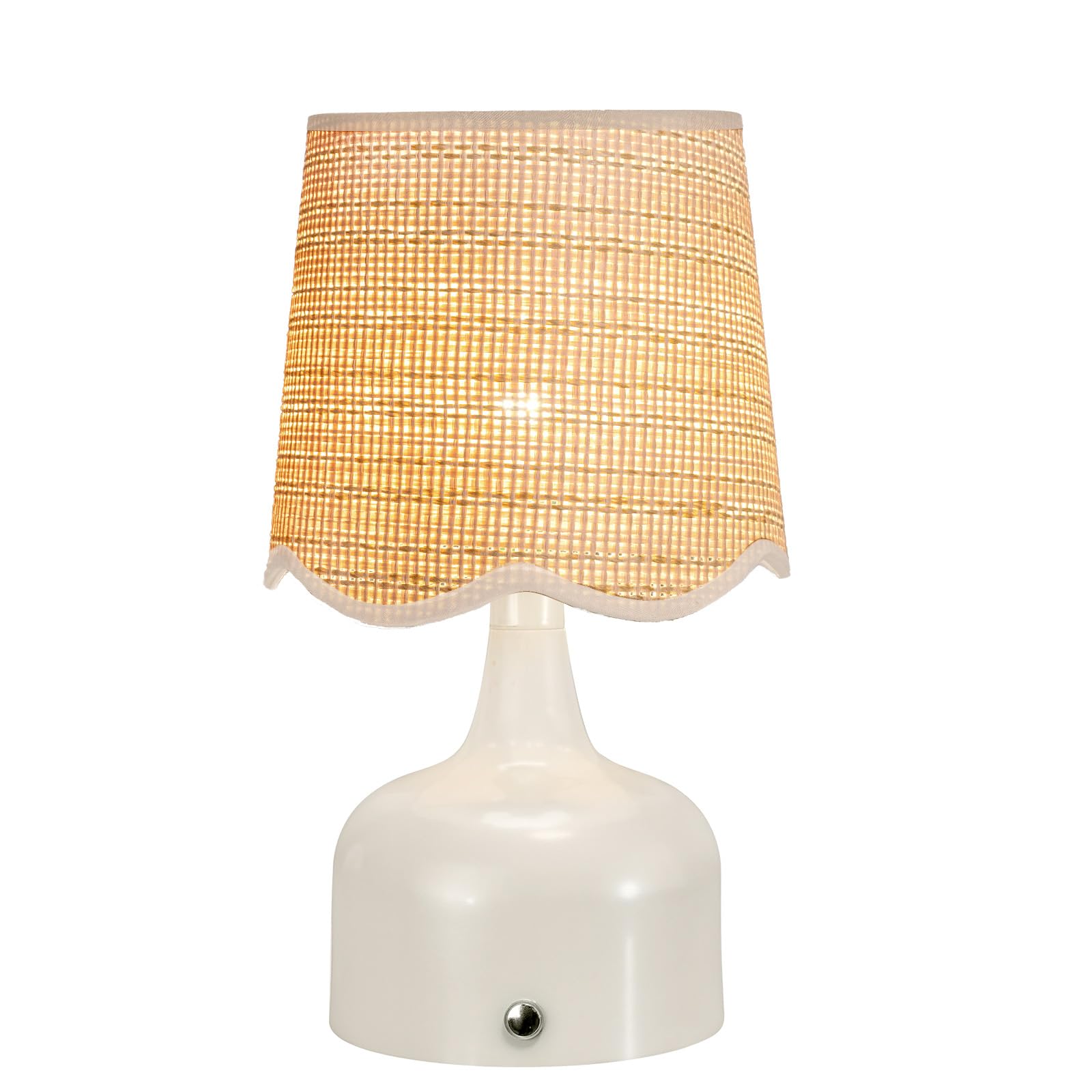 Folux Cordless Boho Table Lamp Beige  Scalloped Wicker Shade  5200-mAh Rechargeable Battery  3-Way Dimmable  Build-in Integrated LED 320 Lumen Max  for Bedside Living Room