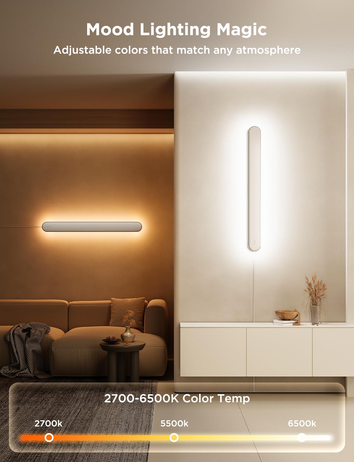 Govee Smart RGBIC Wall Sconce Light, Modern White, Music Sync, Compatible with Matter & Alexa, Model H6039, 1 Pack