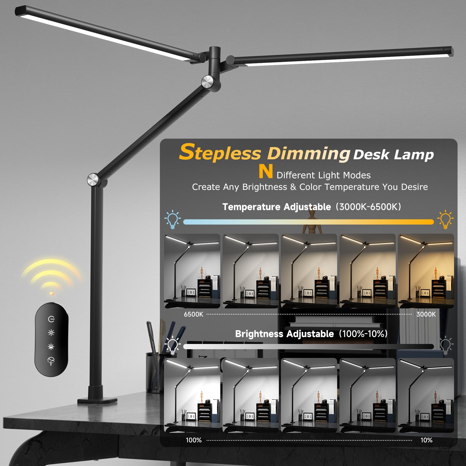 Led Desk Lamp For Home Office, Eye Caring Architect Desk Light With Remote, Dual Screen Computer Monitor Light With Stepless Dim