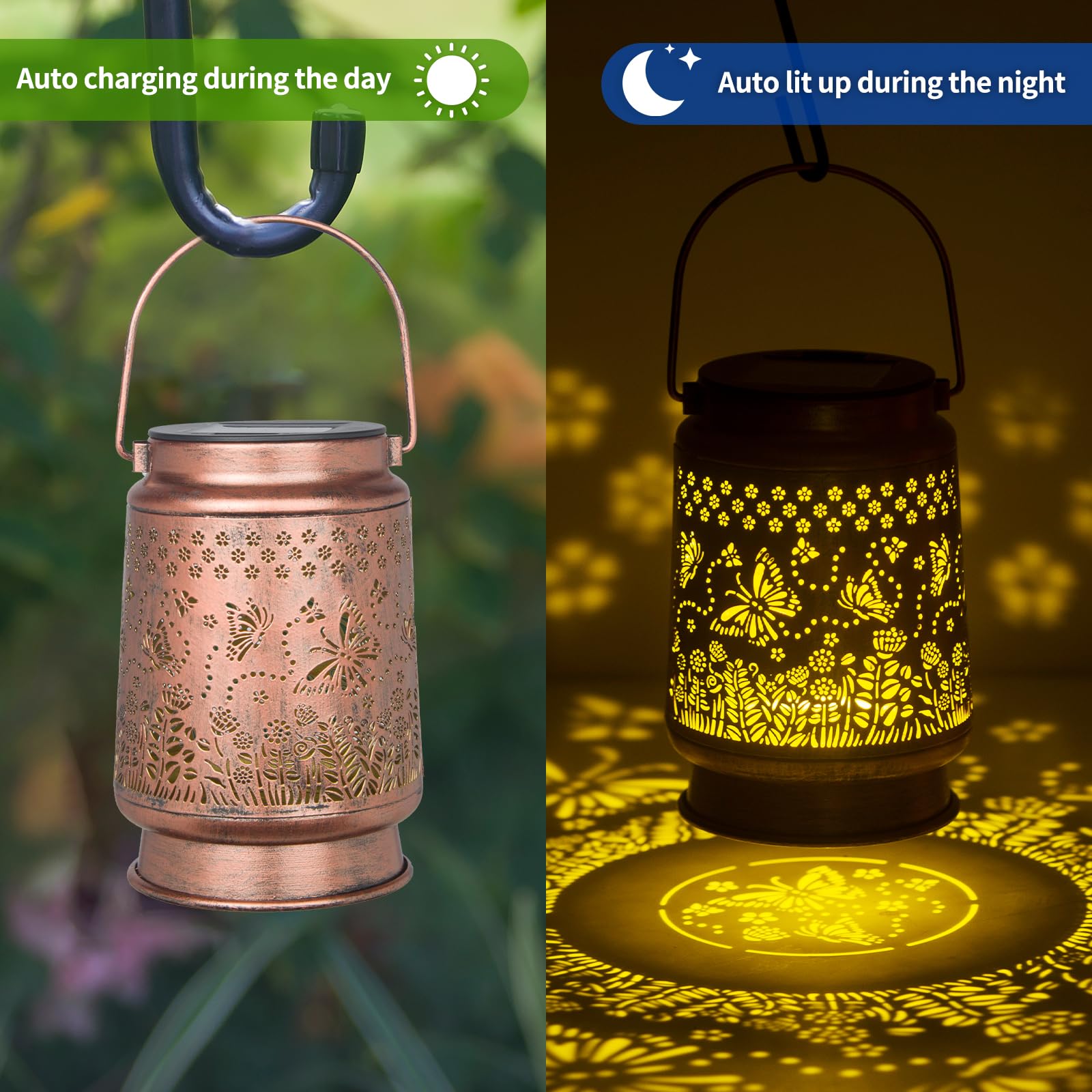 Solar Lanterns Outdoor Waterproof Butterfly Garden Decor Gifts For Women Mom Grandma Hanging Lights Metal Decoration Outside For Yard  Patio  Backyard  Porch For Garden/Yard/Home Decor