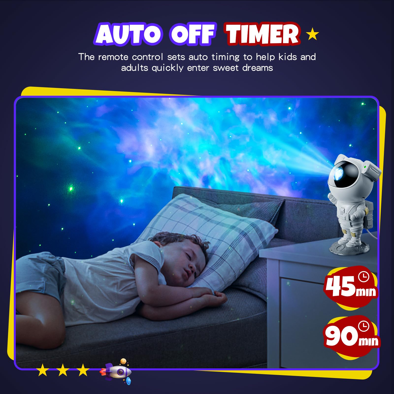 Juiara Astronaut Star Projector Night Light - Space Galaxy Lamp With Timer & Remote, White