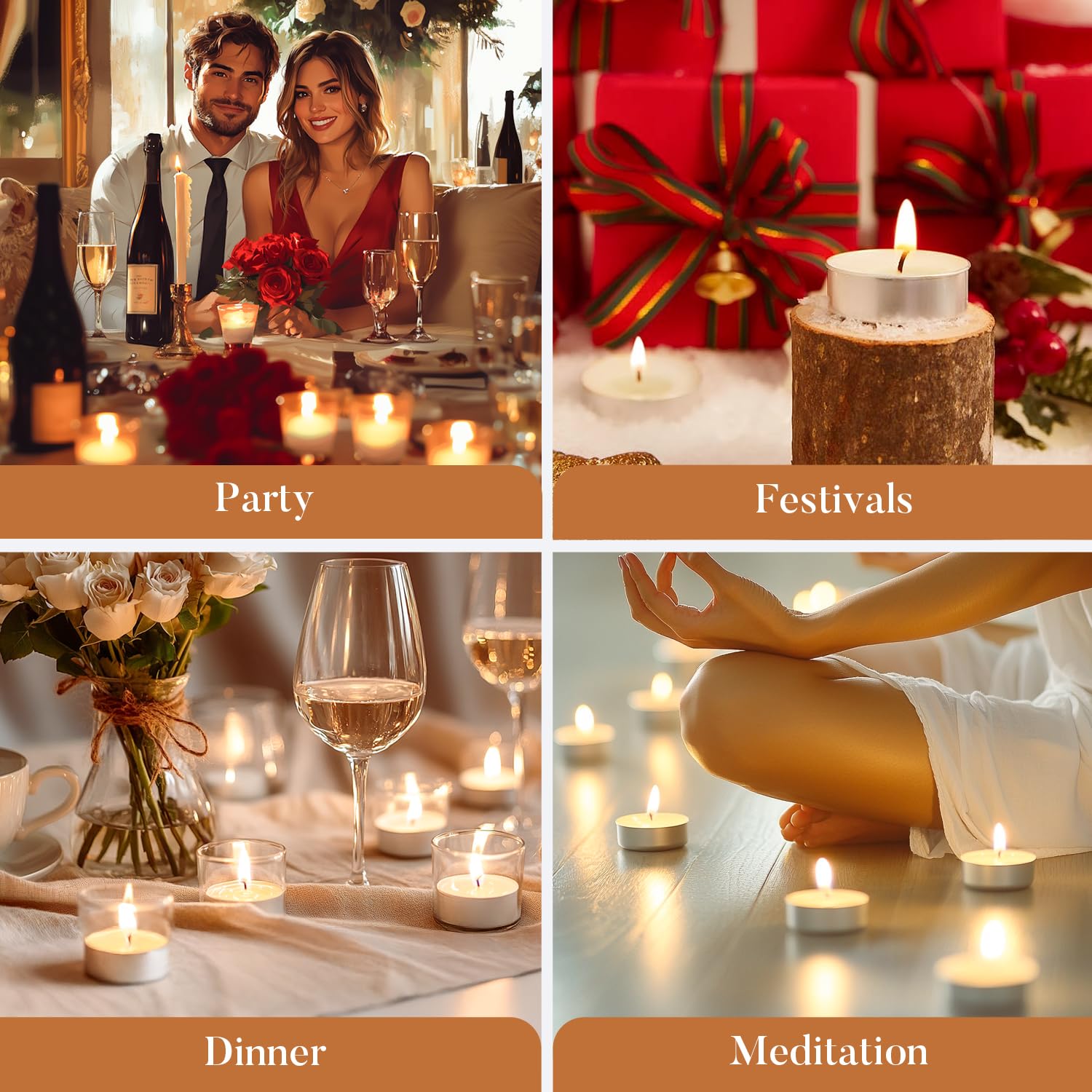 Hypmis Tea Light Candles, 100 Pack, Unscented Smokeless Paraffin, 4+ Hour Burn, White - Ideal for Home, Weddings, Christmas & Halloween Decor