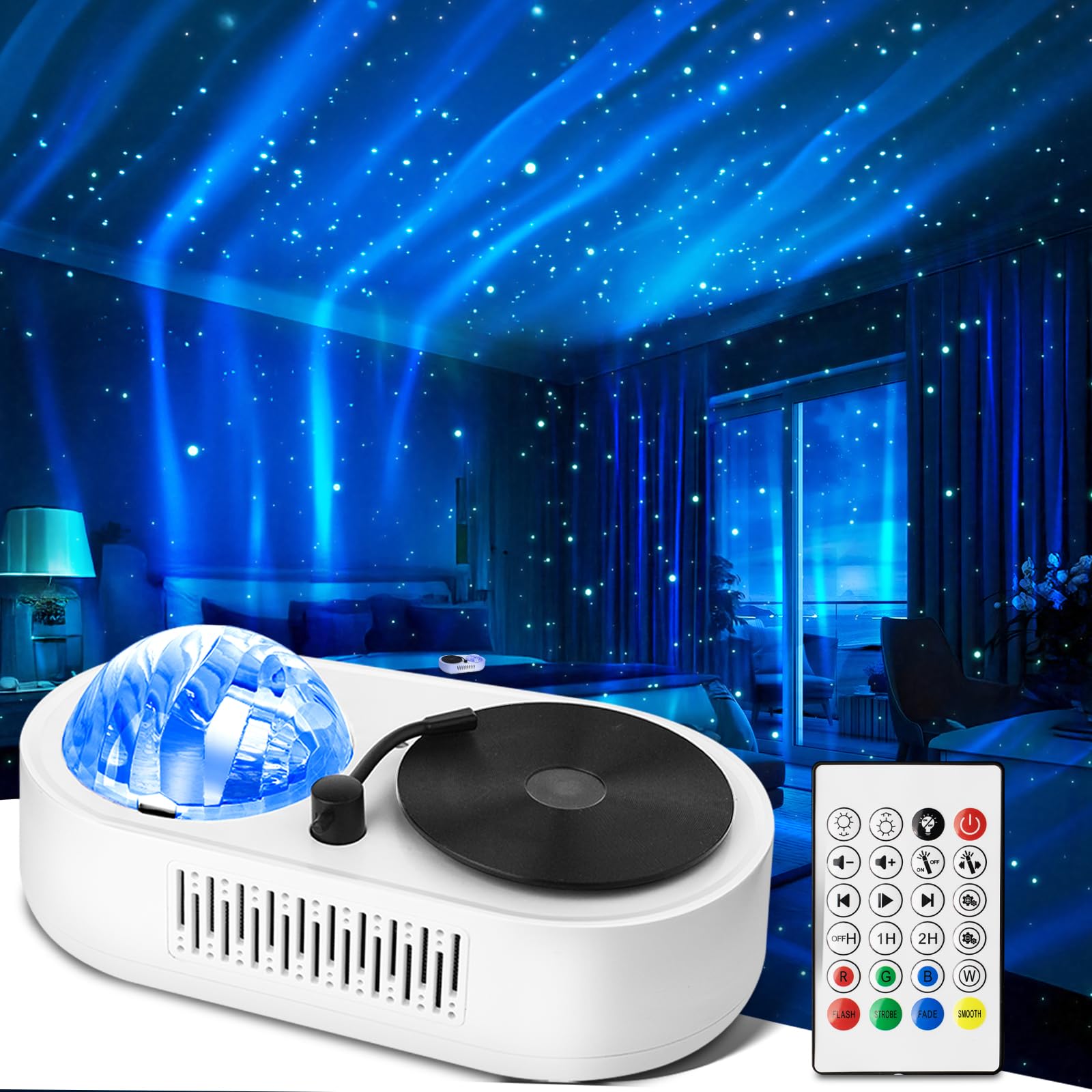 Galaxy Projector with Bluetooth Speaker, Rechargeable Aurora Lamp Northern Night Lights Ambient Lighting Star Projector with Rem