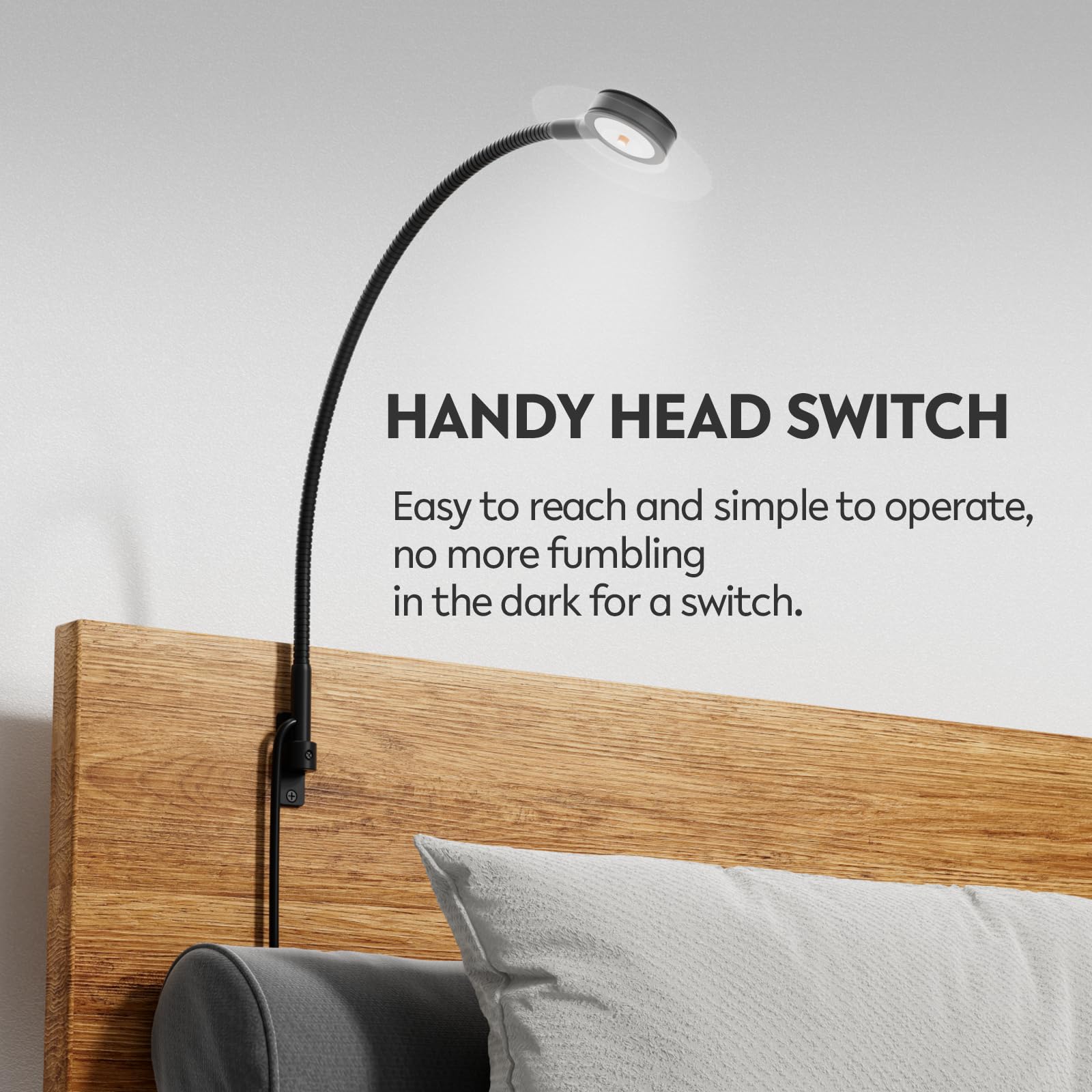 Acegoo Minimalist Bedside Led Reading Light, Wall/Wooden Headboard Mounted Flexible Gooseneck Book Light, Rotatable Lamp Head &