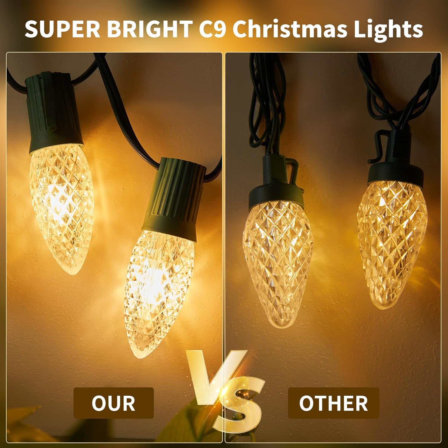 Brightown C9 Christmas Lights - 200 LED, 162 FT, Waterproof, 8 Modes, Warm White