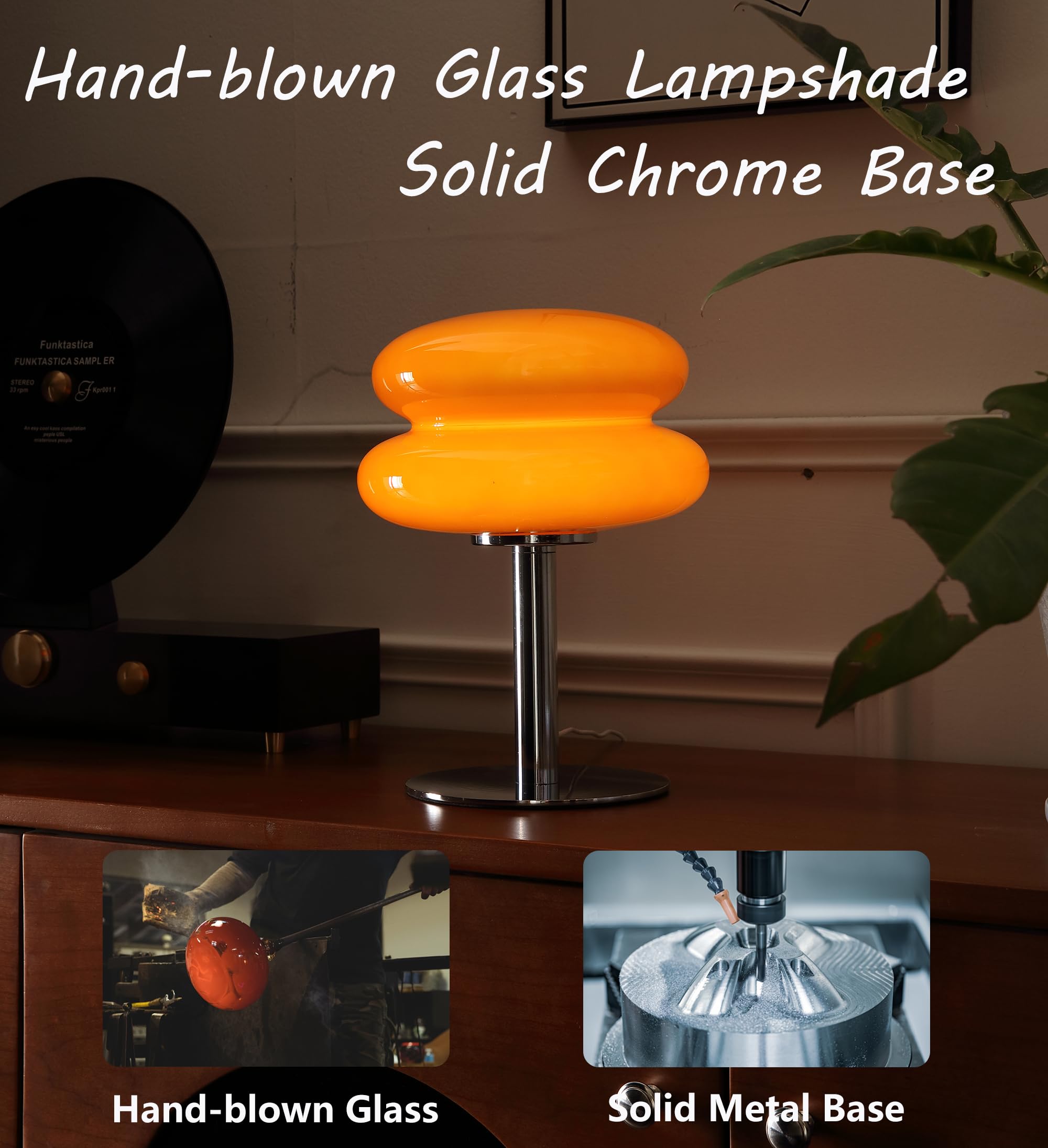 Glivpny Orange Mushroom Bedside Table Lamp,Mid Century Modern Lamp For Nightstand, Dimmable Retro Egg Tart Lamp, Cute Home Decor Lamp Aesthetic Lamp For Bedroom Living Room (Orange)