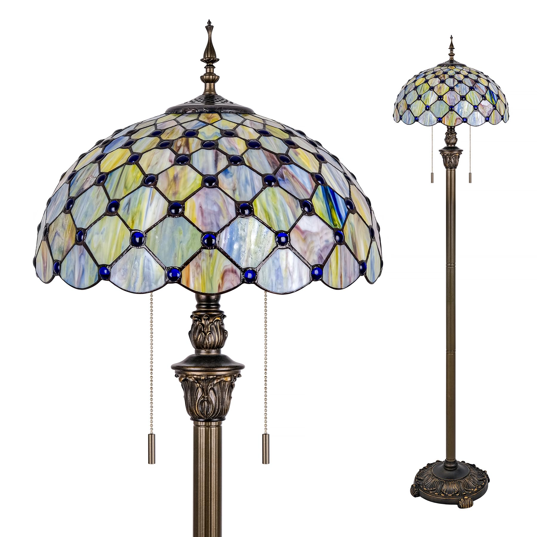 GILGGAK Tiffany Floor Lamp Stained Glass Pearls Beads Standing Reading Light 16x16x64 Inch Retro Inspired Pole Corner Lighting A