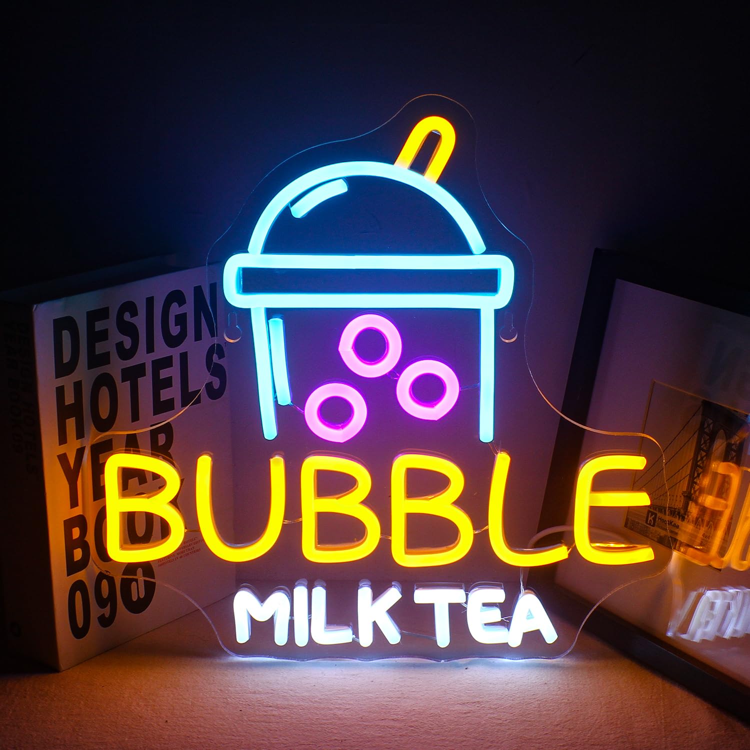 LUCUNSTAR Bubble Milk Tea Wall Decor - Dimmable Acrylic Art for Living Room, Office, Bedroom - 13.2inx12.8in - Colorful Design