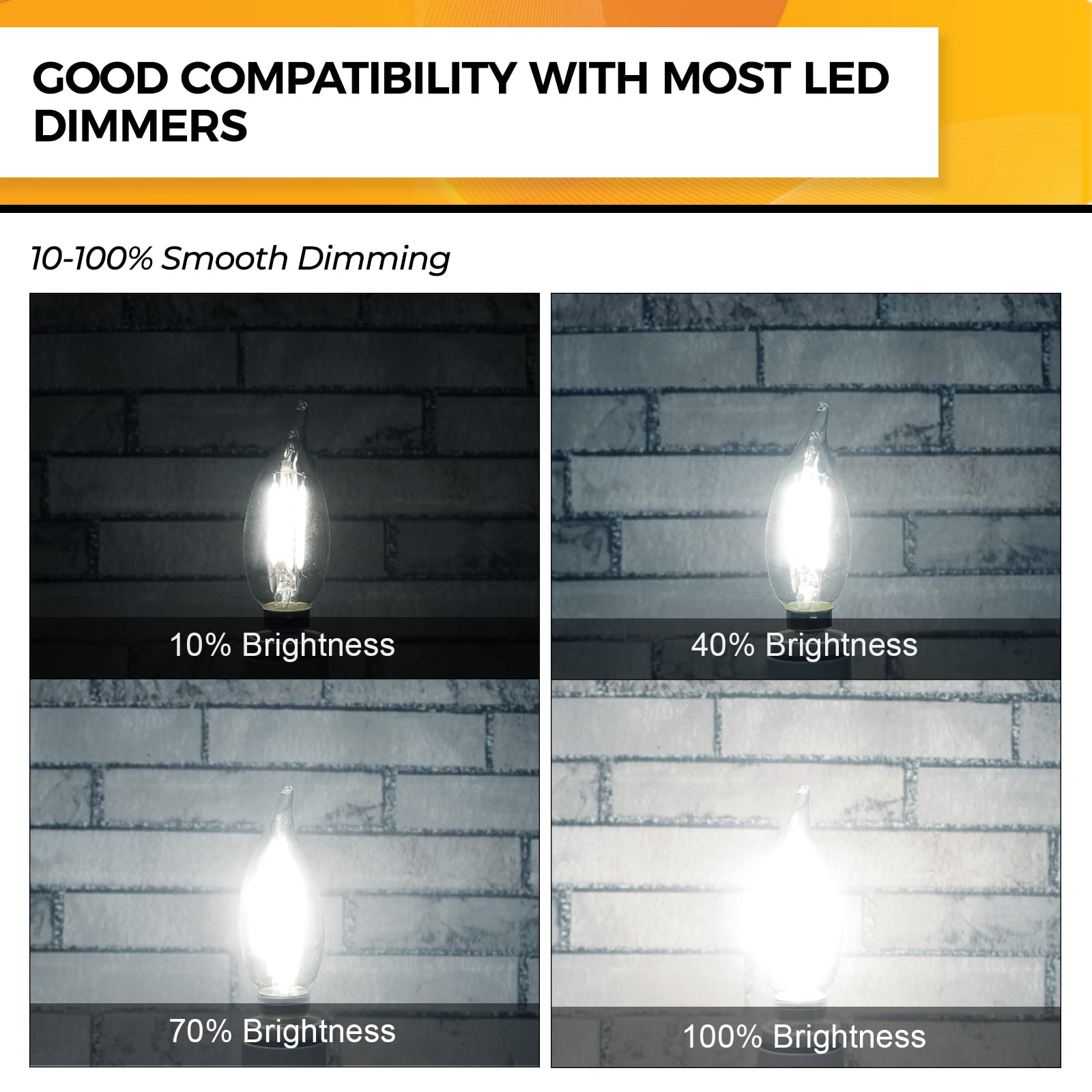 Hizashi Candelabra LED Light Bulbs, E12 40W Dimmable, 450LM, 5000K Daylight White, 12 Pack, Glass, CA10 Flame