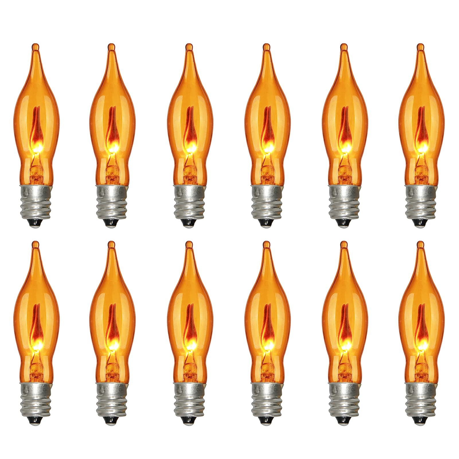 Orange Flicker Flame Replacement Light Bulbs, C18 Flame Candle Bulb E12 Flame Candelabra Light Bulbs For Halloween Christmas String Light Electric Window Candle Lamps, 12 Pack