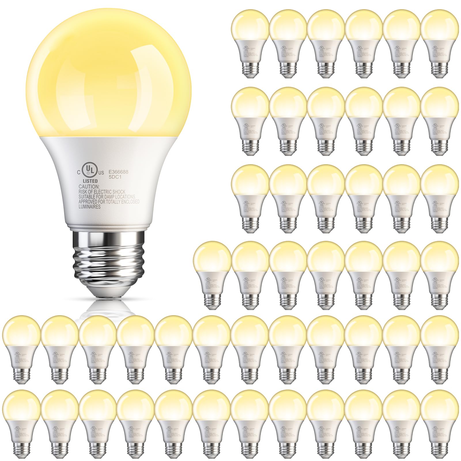 TJOY 50 Pack A19 LED Light Bulbs, 60 Watt Equivalent LED Bulb, Efficient 9W, Soft White 2700K, E26 Standard Base, Energy Saving Warm Light Bulb, 800LM, 80 CRI, 120V, UL Listed, Non Dimmable