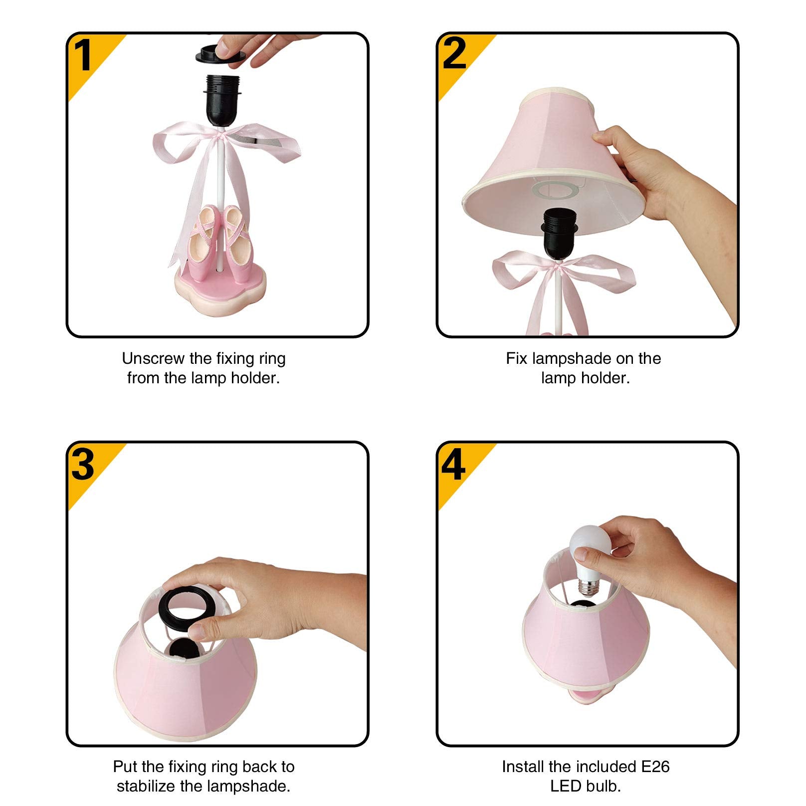 Cozylight Bedside Lamp, 14" Pink Dancing Shoes Design with Fabric Shade, E26 LED Bulb Included, Model CL99103