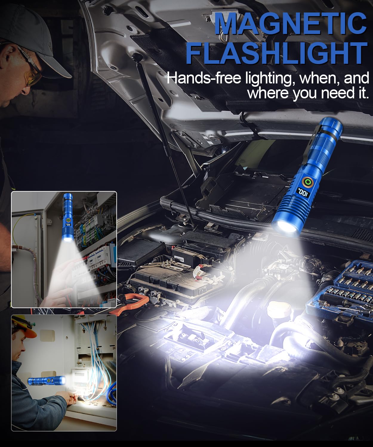 Spriak Rechargeable Flashlight - Super Bright, Waterproof, Dimmable, 2 Pack, Aluminum, K2301-Digital, Blue