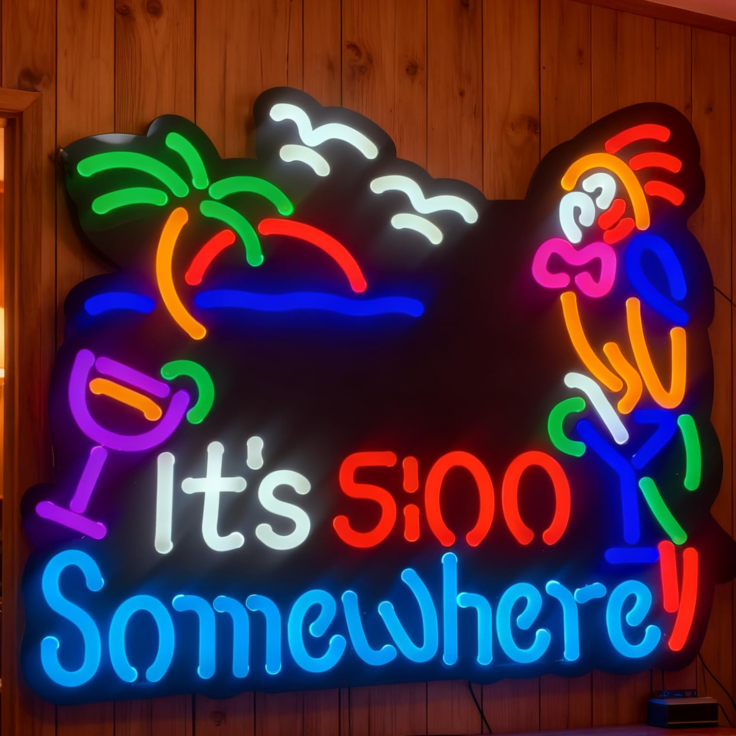 Jigsaw Puzzle ItS 5:00 Five Oclock Somewhere Neon Light Sign  Man Cave Men Led Light  Home Wall Signs Gifts  Decorations  Palm Tree  Beach  Sun  Tiki Bar  Garage  Accessories  Cart  Party  Bedroom  Led Sign  Lights