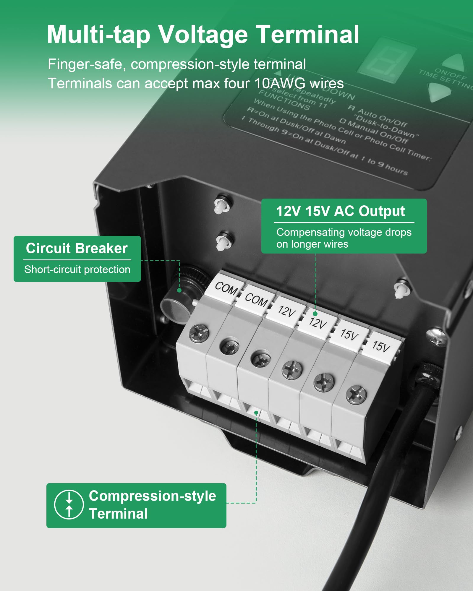 Treewell 300W Low Voltage Landscape Transformer, Waterproof Black Stainless Steel, with Photocell Sensor & Timer, ETL Listed