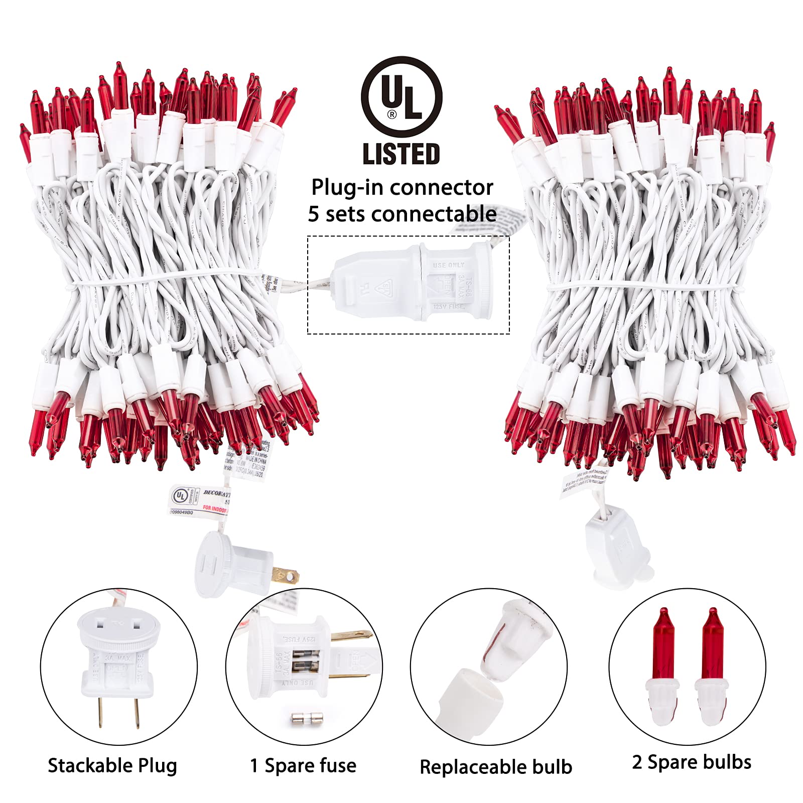 Christmas Red Mini String Lights, 100 Count 26.5 Feet Detachable Incandescent Bulb Waterproof Red Fairy Lights Plug in for Indoo