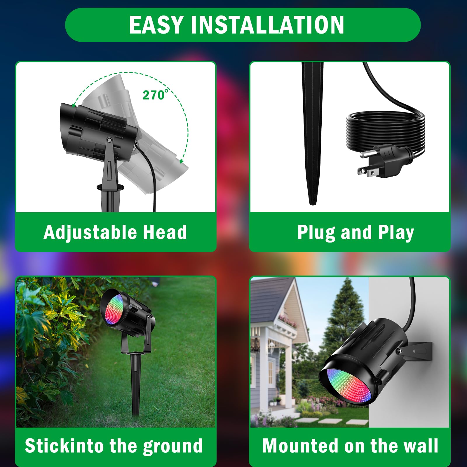 Jiaqiyan Rgb Spotlight Outdoor 12W Color Changing Landscape Lighting With Remote Control Outdoor Spotlight For Yard 120V Waterpr