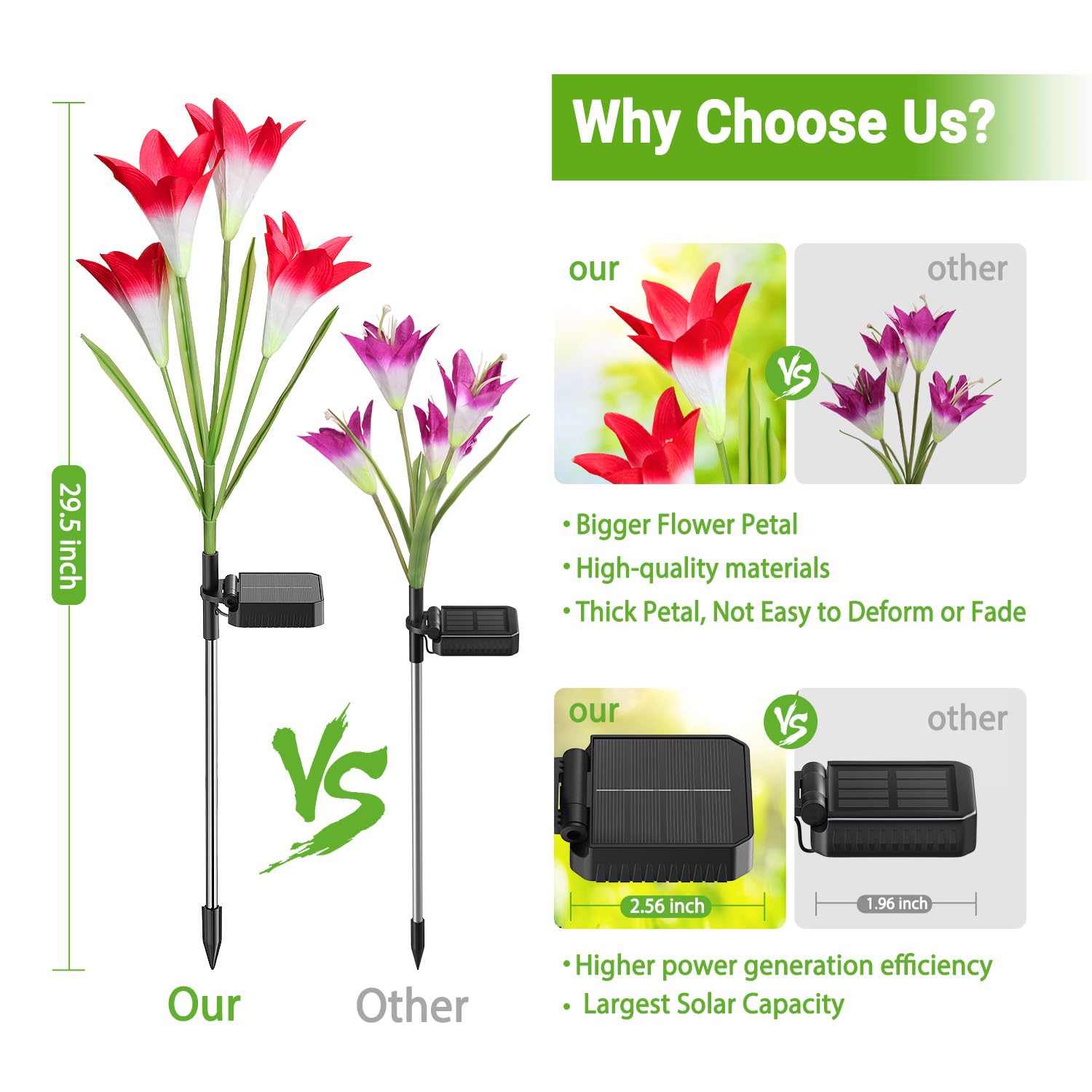 Kooper Outdoor Solar Lights, 8 Pack Solar Garden Lights With Bigger Lily Flowers, Waterproof 7 Color Changing Outdoor Lights - B