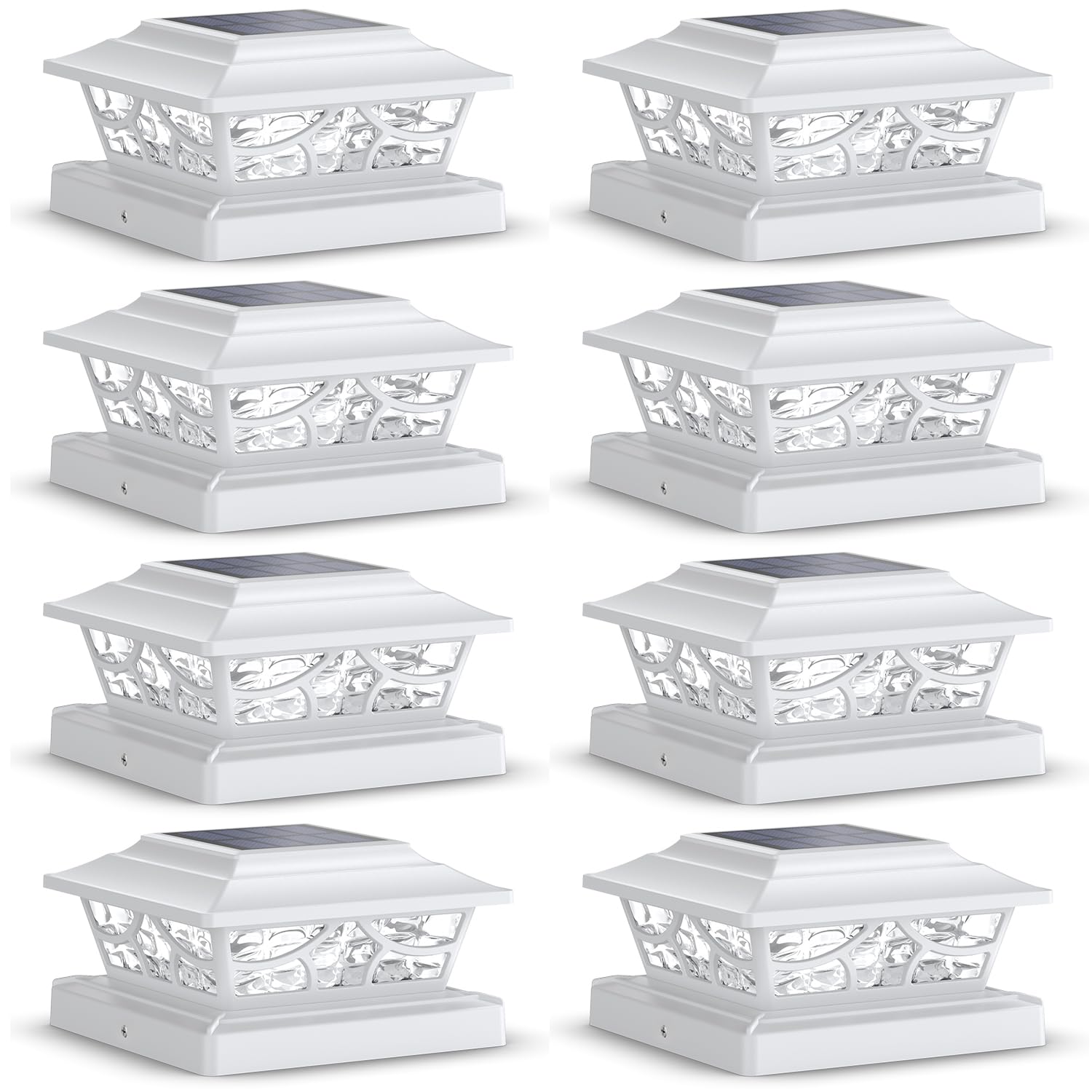 SIEDiNLAR Solar Post Lights Outdoor - 4 Modes, 8 Pack, Warm & Cool White, Fits 4x4 5x5 6x6 Vinyl Wooden Posts, Model