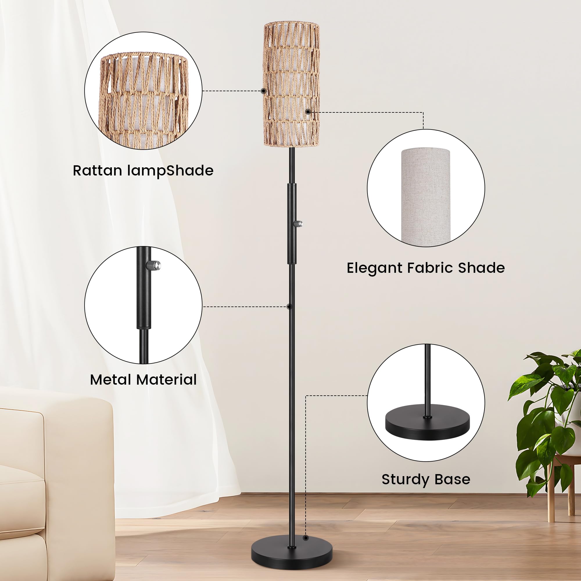 Partphoner Boho Floor Lamp For Living Room With 3 Color Temperatures Led Bulb, Standing Lamp Tall Lamp Reading For Bedroom, Offi