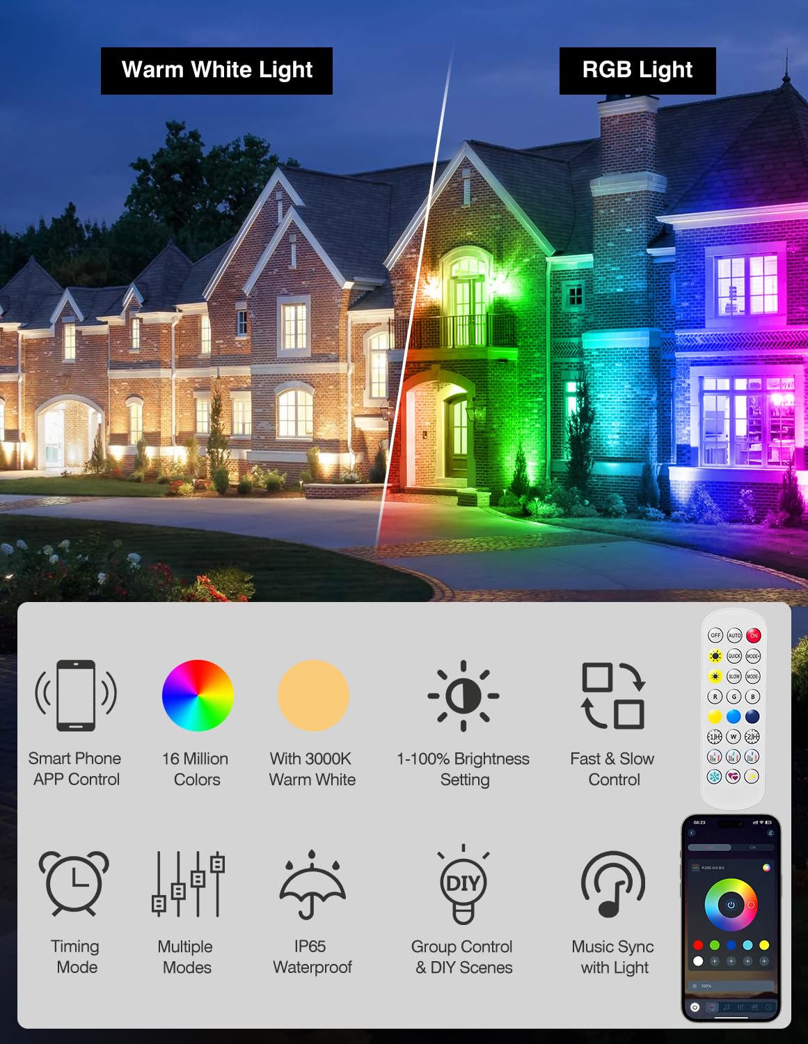 Crepow Spot Lights Outdoor  Smart Rgbw Led Color Changing Landscape Lighting With App And Remote Control  Music Mode  Diy Scenes  Timing  Ip65 Waterproof Spotlight Plug In For Yard Garden  4 Pack