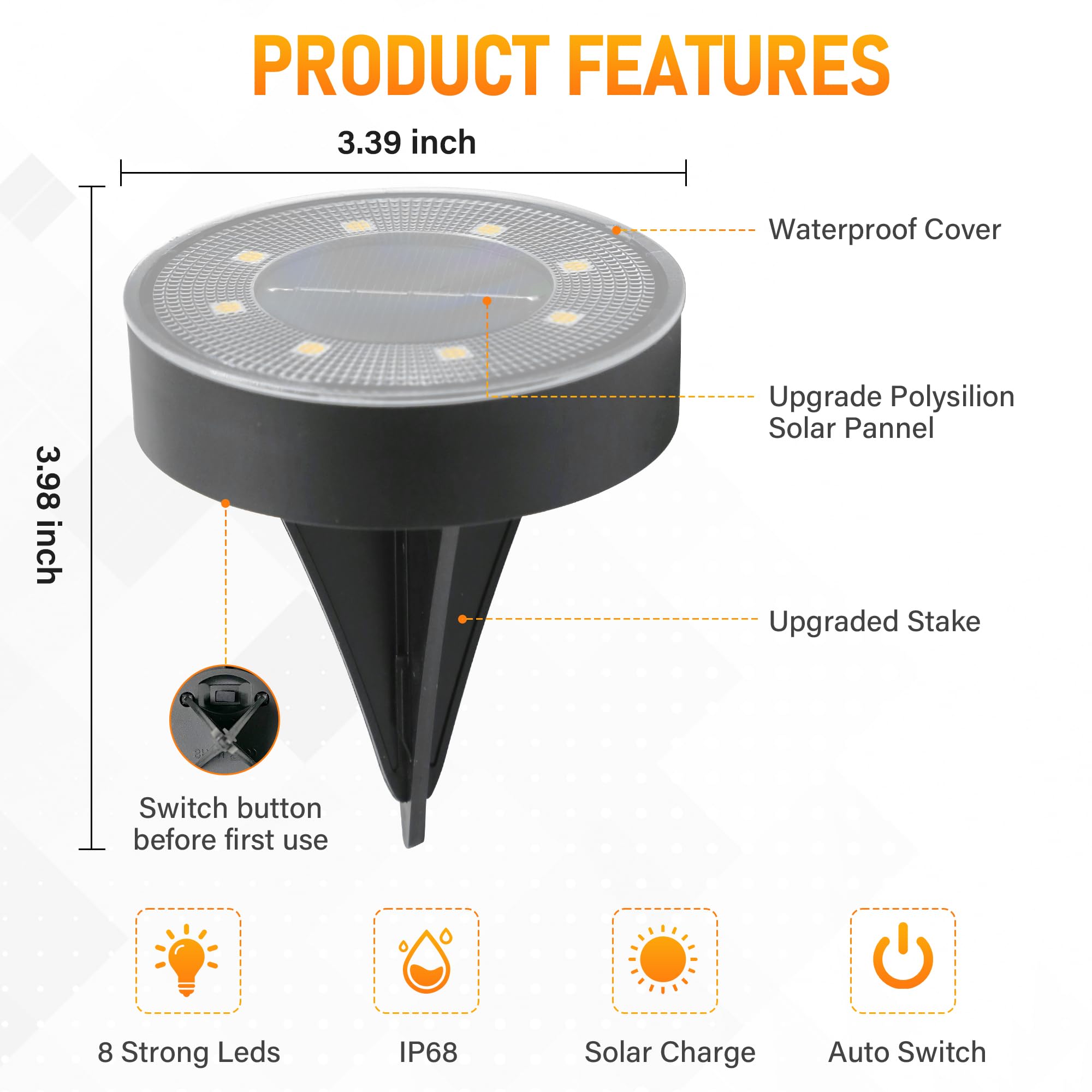 Siatom Lighting Solar In-Ground Lights 2025, Ip68 Waterproof 8 Led Bright Outdoor Upgrade Ground Solar Light For Patio Pathway Y