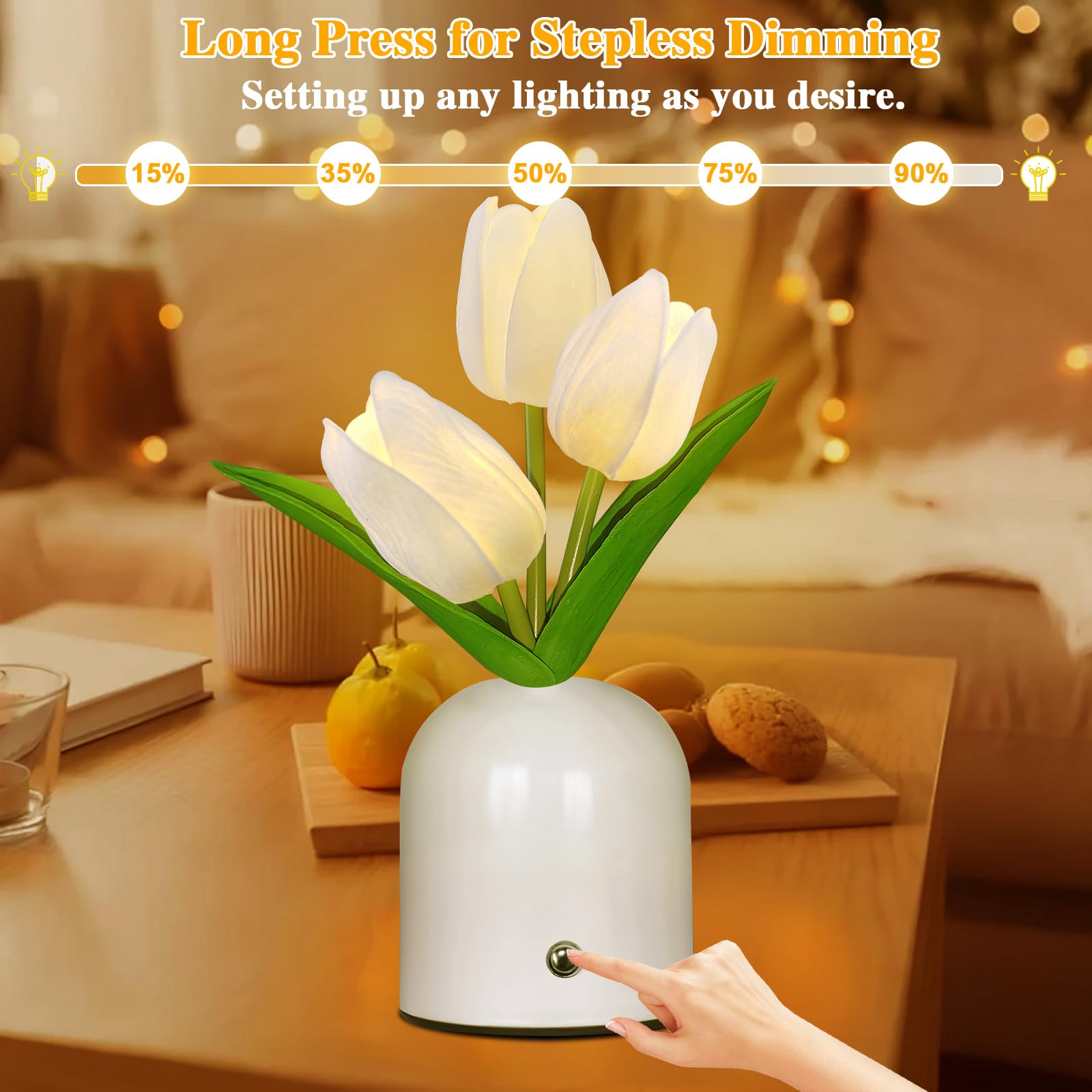 Zqpbled Birthday Gifts For Women/Mom Table Lamp  3 Color Crystal Flower Bedside Lamps Infinitely Dimming With Usb Charge Small Night Light Nightstand Touch Lamp For Bedroom (S-White)