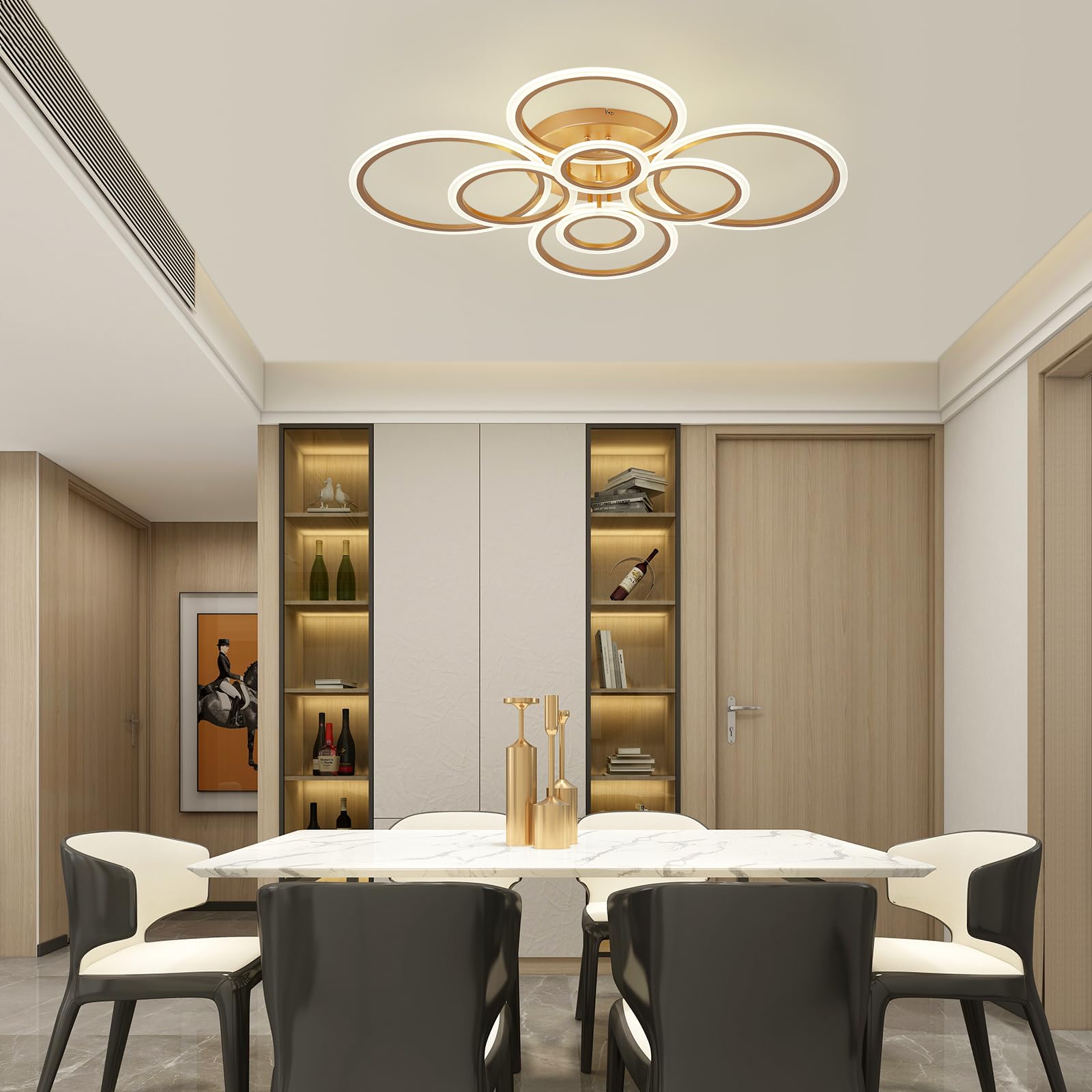 Vikaey 8-Light Modern LED Ceiling Light, Gold Metal Flush Mount for Living Room, Dining Room, Bedroom, Kitchen, 4000K Not Dimmable