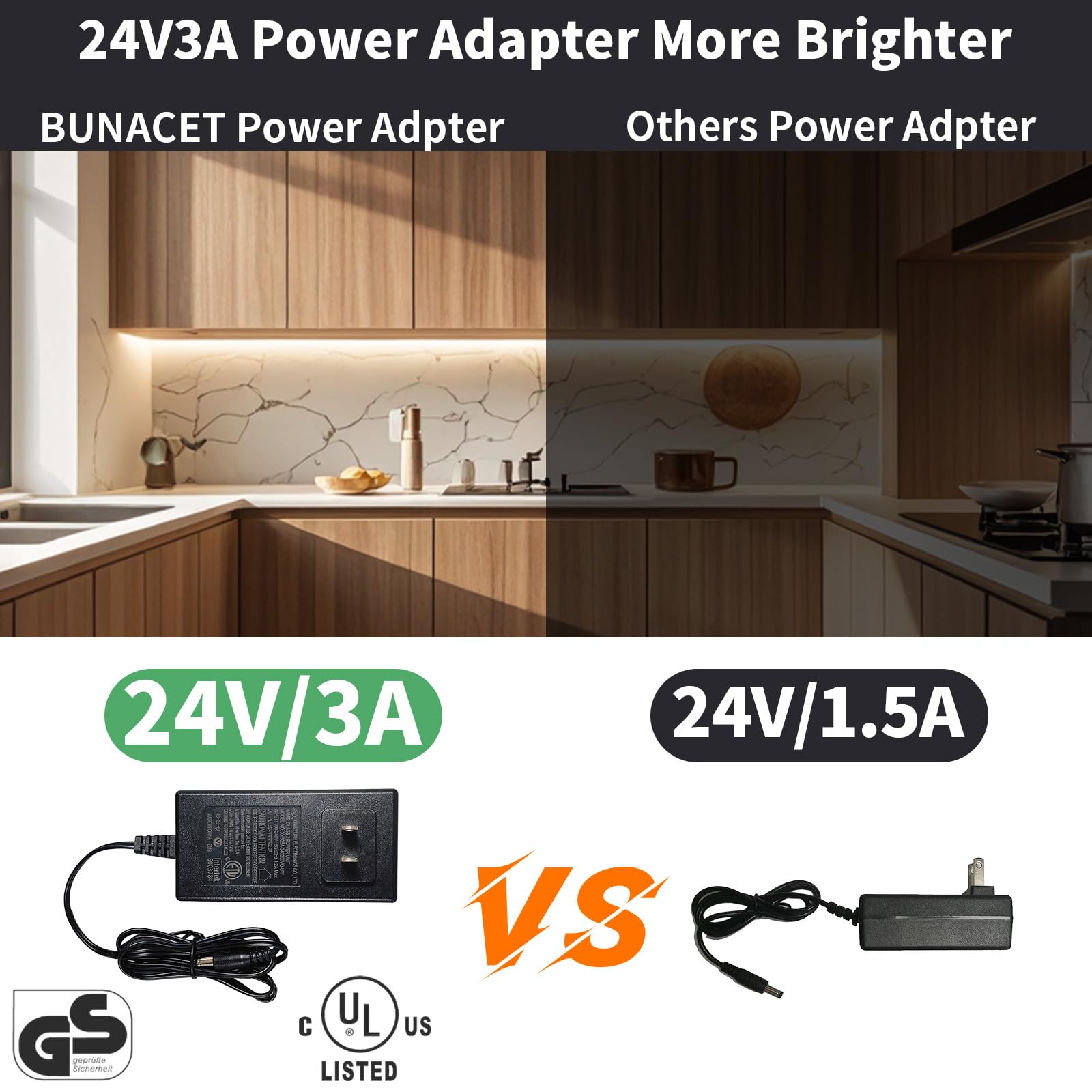 BUNACET COB LED Strip Light 40ft Warm White 3000K High Lumen CRI 90+ with RF Remote and UL Listed Power Adapter