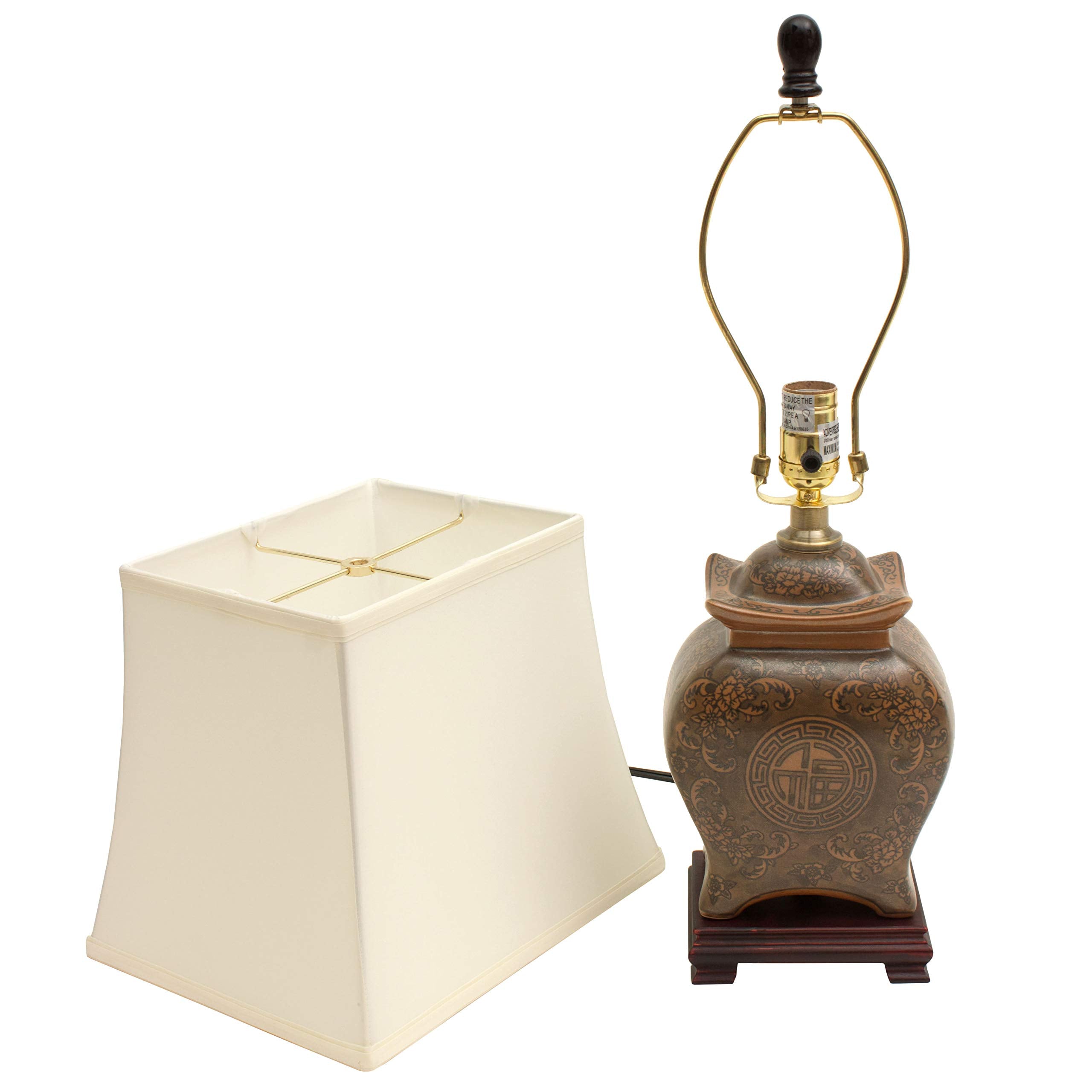 Red Lantern Porcelain Lamp 19in Black & Brown Medallions Model LMP-JCO-X695