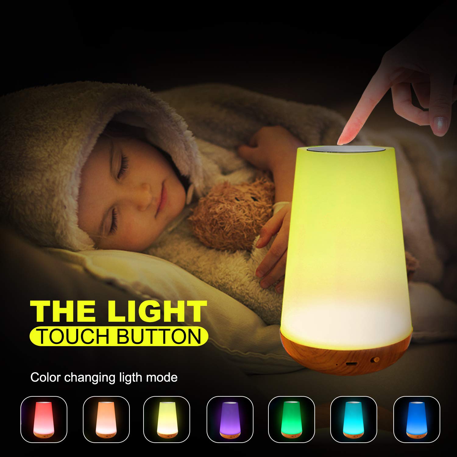 Royfacc Led Night Light Touch Lamp - Rechargeable, Dimmable, Rgb Color Changing For Kids Bedroom