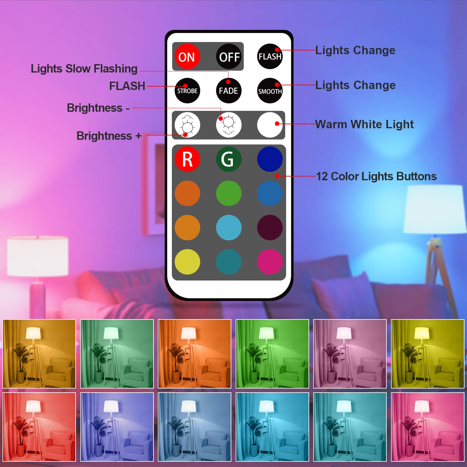 XRise E12 LED Bulb 2.5W Dimmable RGB & Warm White 3000K 250LM Remote Control, 7 Pack, Plastic