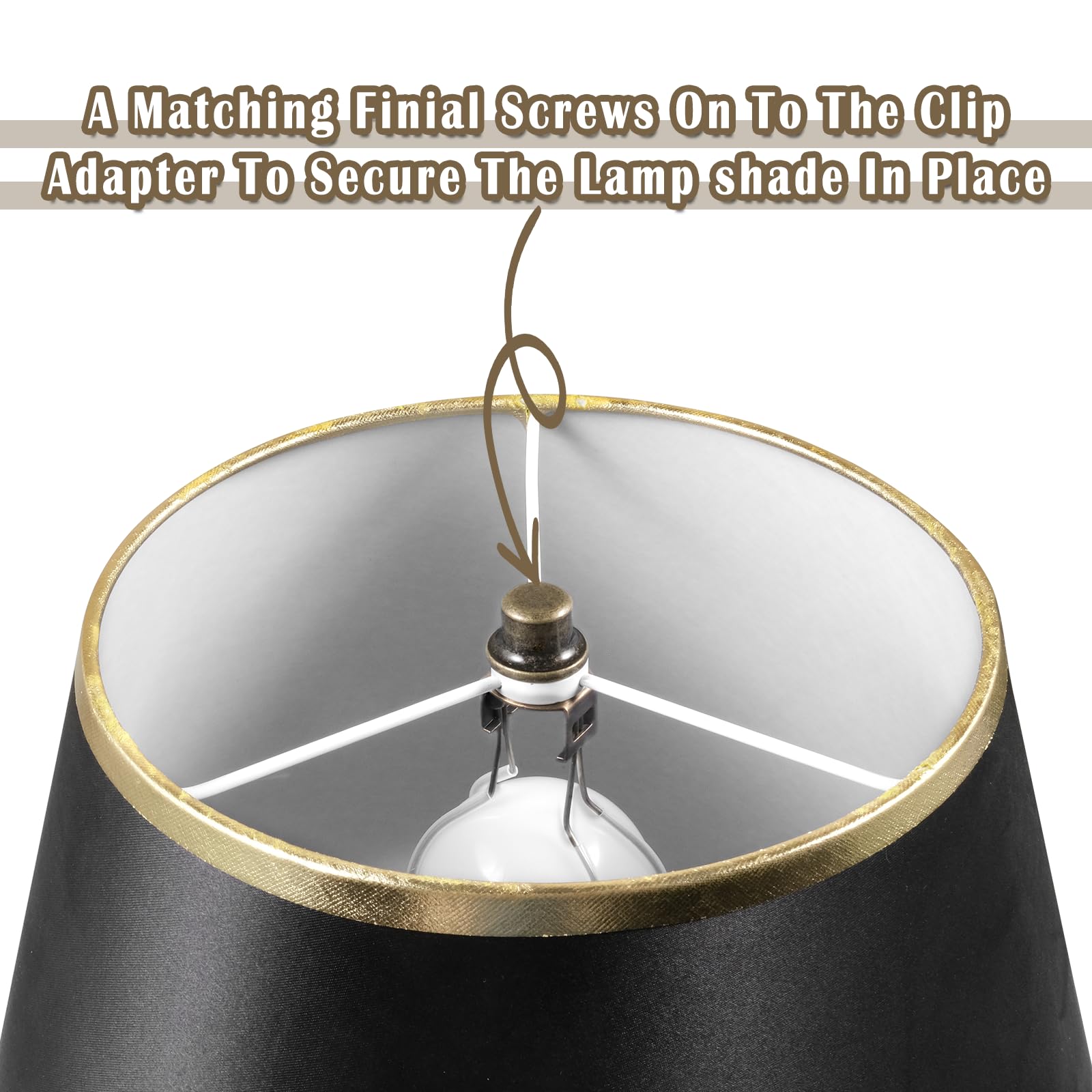 Lamp Shade Holder,Lamp Shade Light Bulb Clip Adapter,Clip On Lampshade Adapter Includes Finial And Lampshade Levellers,Spring Cl