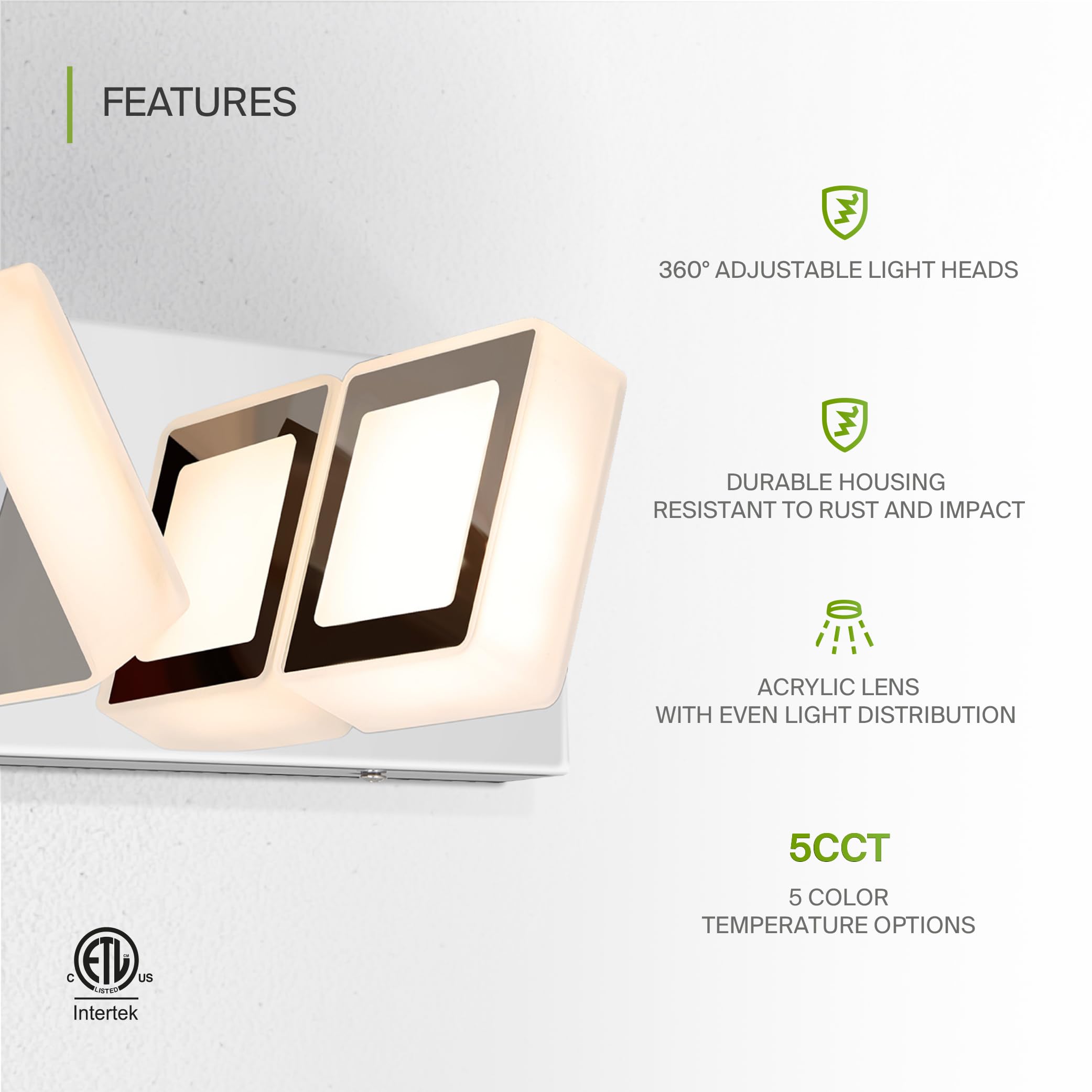 ASD LED Bathroom Vanity Light Fixture | 4-Lights 23W | Dimmable, Rotatable | Chrome | Model A-LVF25M-4D23CH