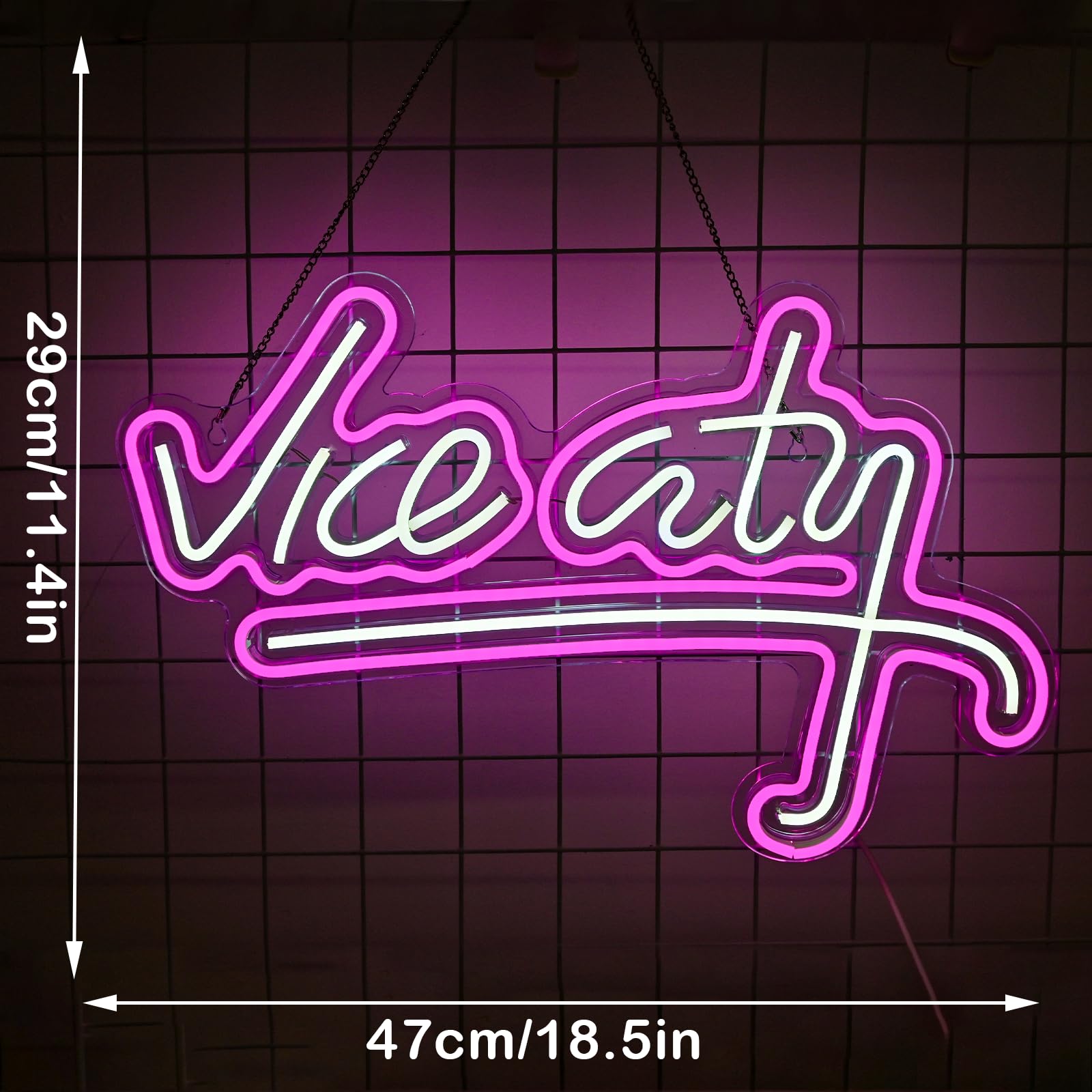 NXYX Neon Sign Pink LED for Bedroom Wall Decor, USB Powered, 18.5x11.4 inches, Vice City, Model NXYX-NS-Vice City