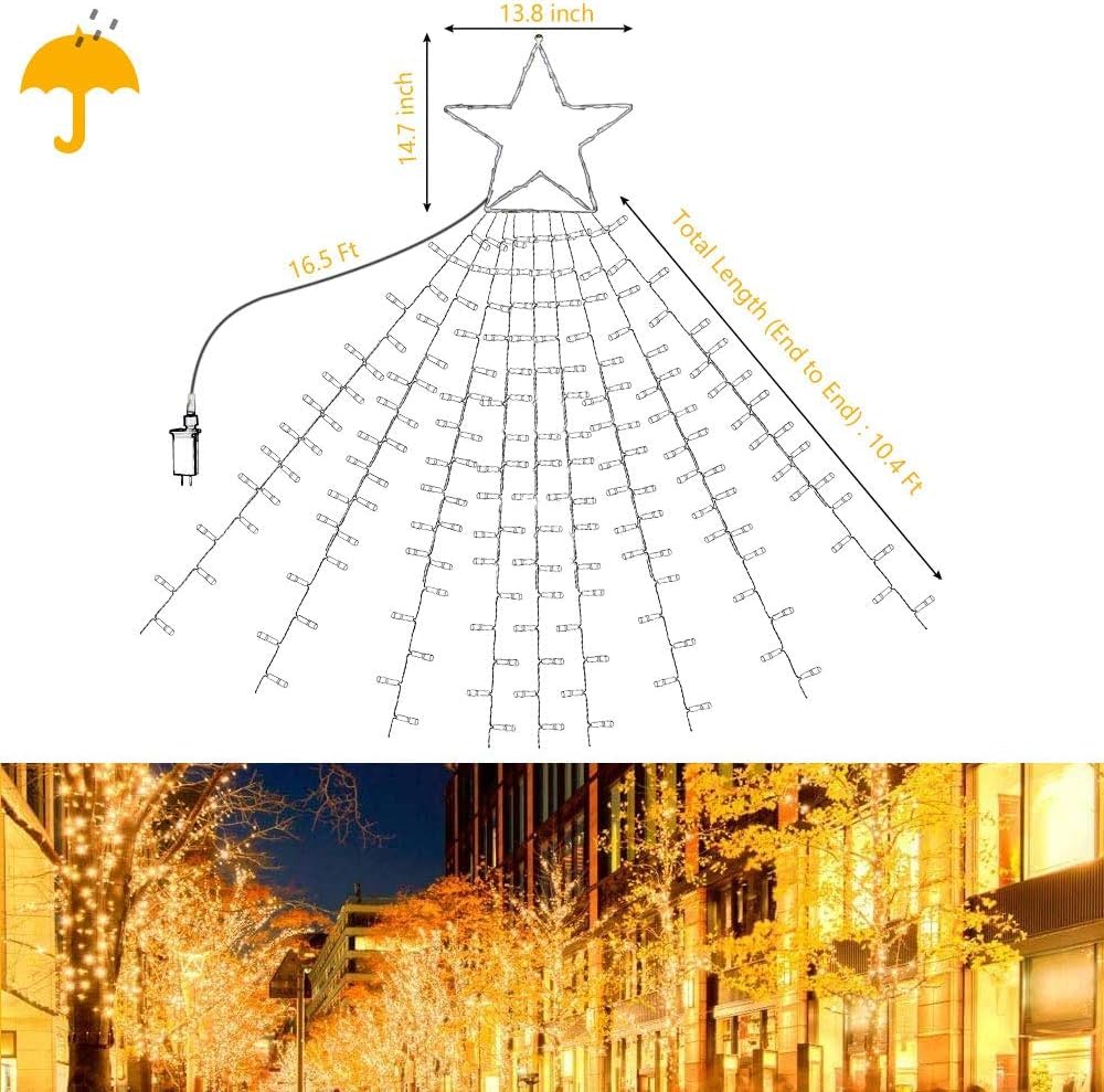 Danli Christmas Decorations Star String Light 320 Led 9X12Ft Christmas Tree Topper Lights Fairy Lights For Outdoor Indoor Patio Gate Yard Xmas Holiday Decoration(Warm White)