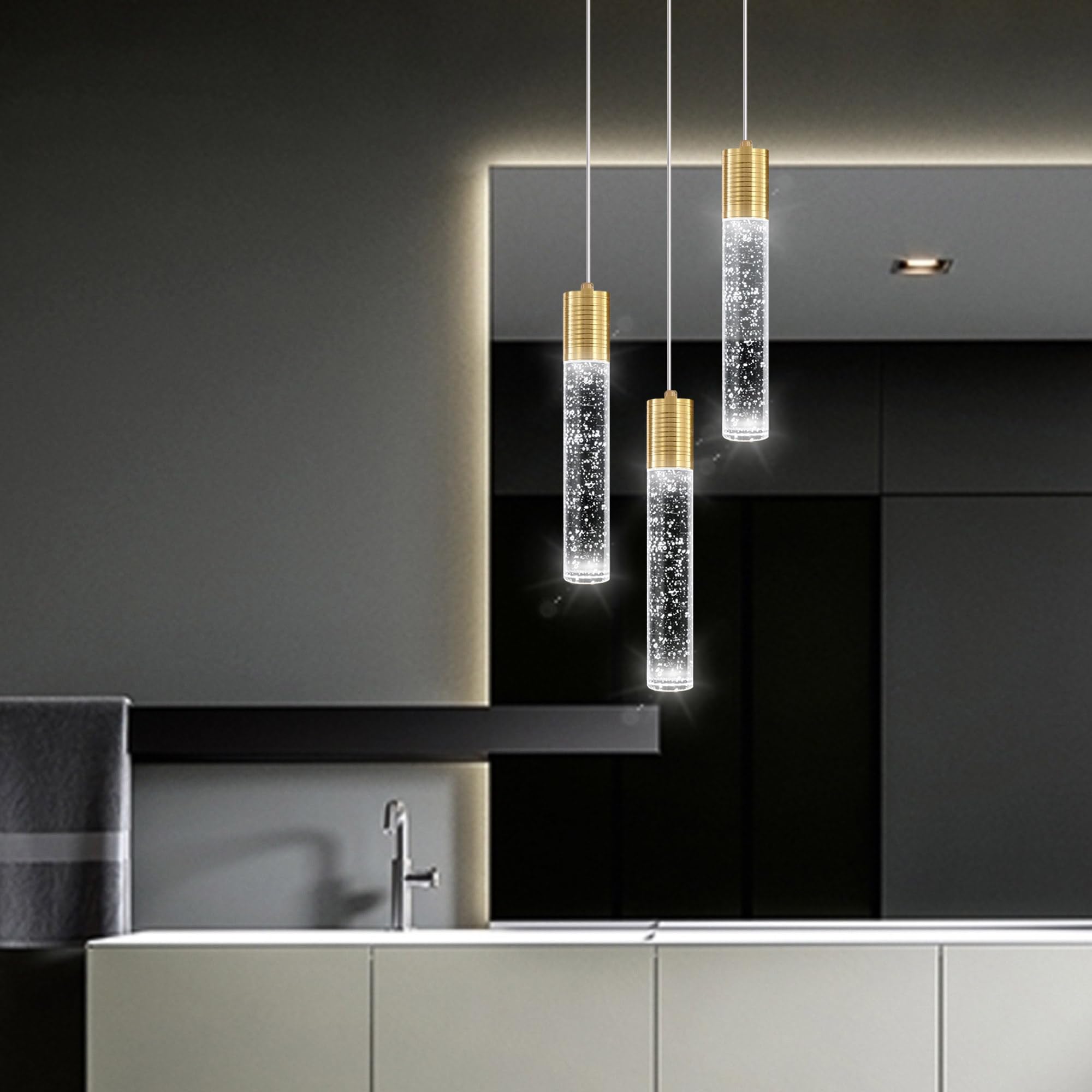 Dolria 3-Lights Pendant Lights Modern Led Kitchen Island Light Bubble Pendant Light Pendant Lighting For Kitchen Island Dining Room Ceiling Hanging Lights Bedroom Mini Pendent Spot Lights