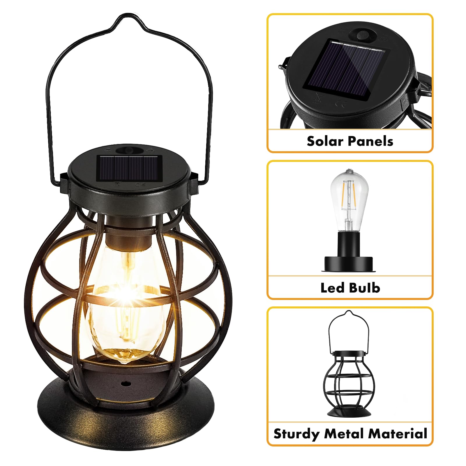 MAGGIFT 2 Pack Solar Lanterns, Waterproof LED Metal Decor Lights, Black, Model MGF-SL-BALL-2P for Outdoor Garden, Patio, Yard