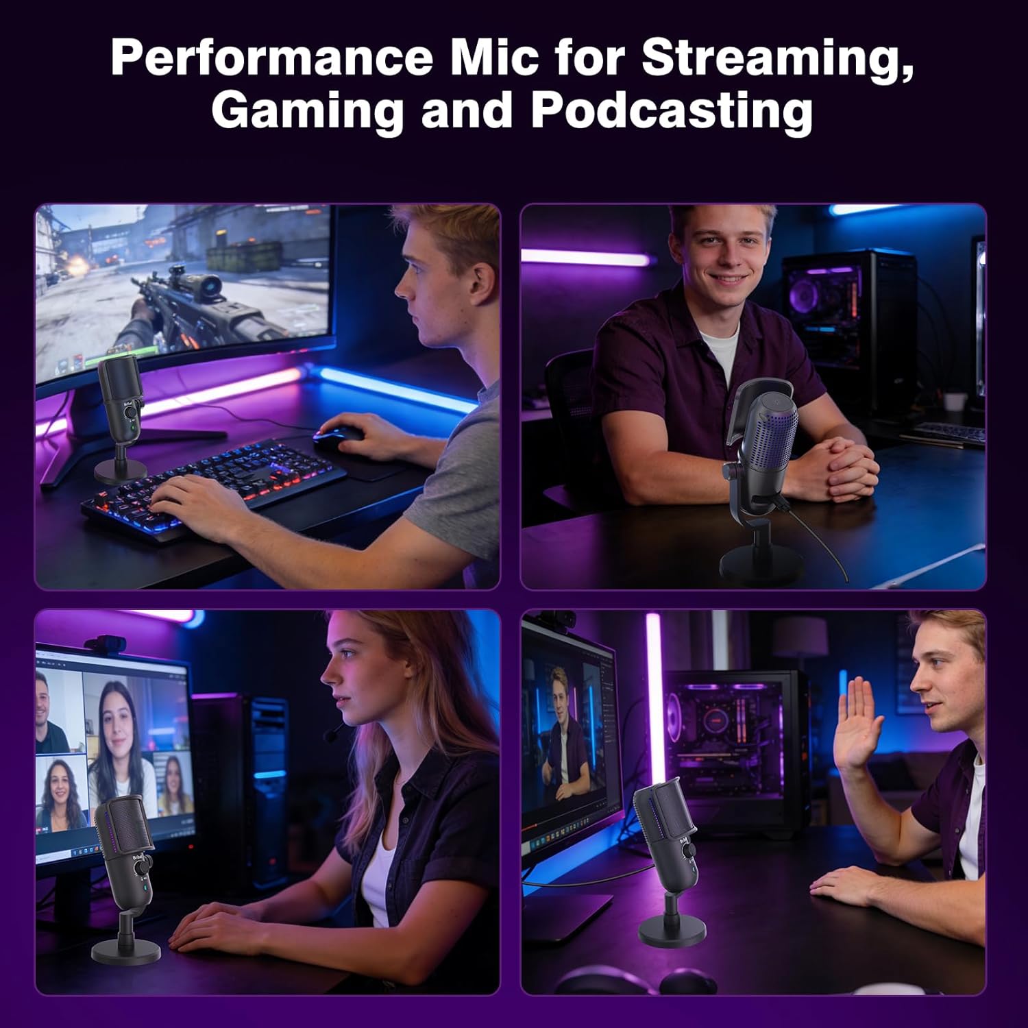 USB Condenser Microphone for PC Gaming,Streaming&Podcast,Plug & Play RGB Desktop Mic with One-Touch Mute,Cardioid Noise-Canceling Computer Mic for Twitch,YouTube,Recording on PC & Laptop(Black)