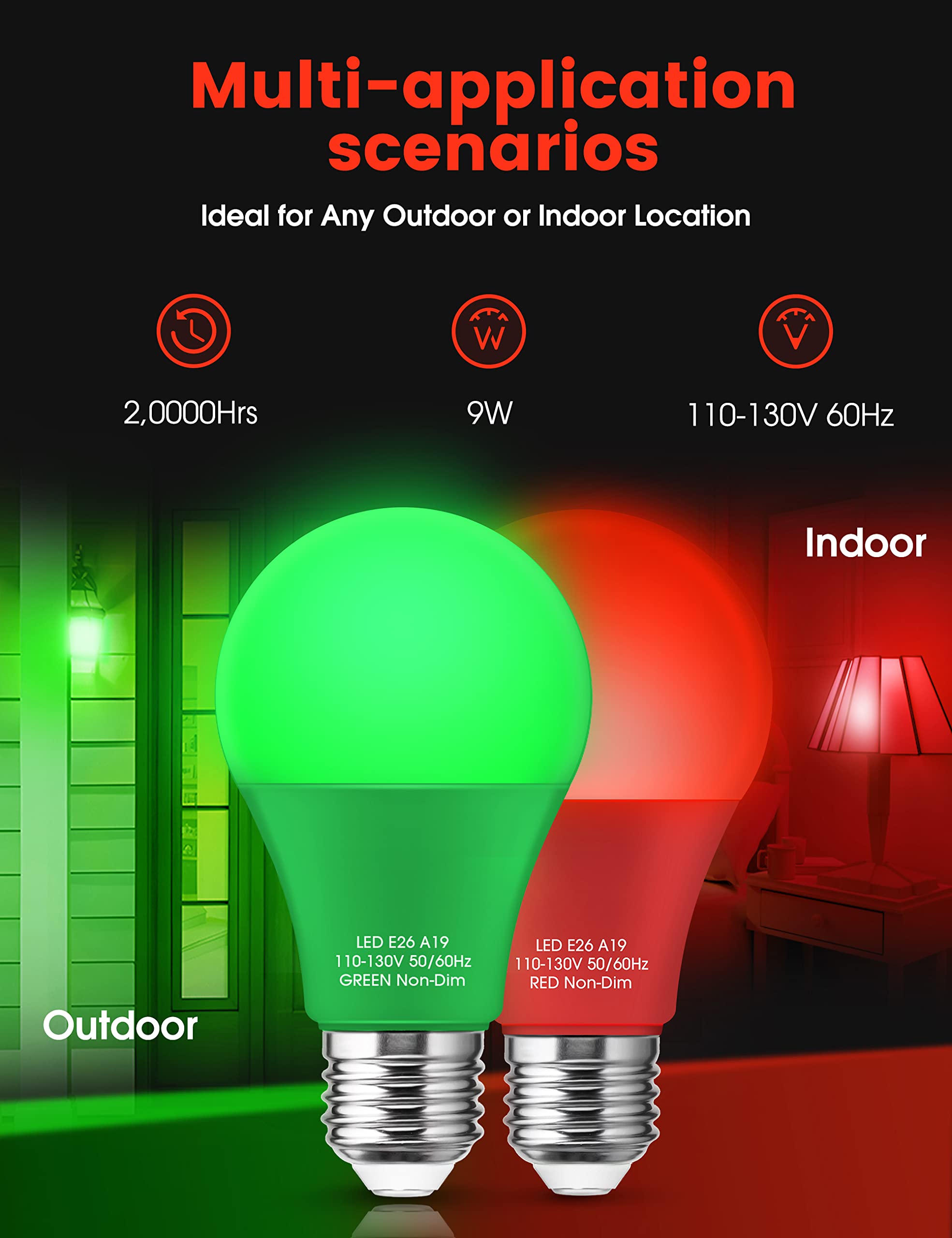 Woxeon Orange Led Light Bulb [4 Pack] - A19 9W E26 Base For Halloween & Holiday Decor