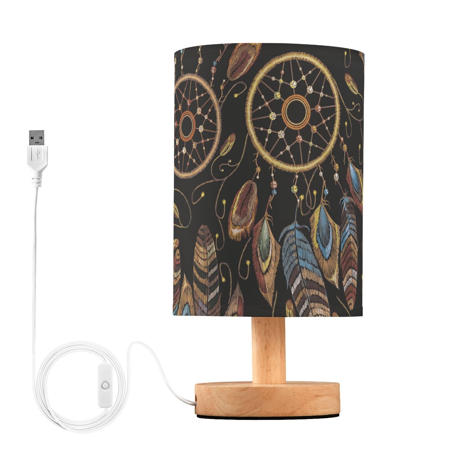 YYZZH Table Lamp Native American Indian Dream Catcher Magic Ethnic Dreamcatcher Nightstand Lamp with Wood Base Fabric Lamp Shade