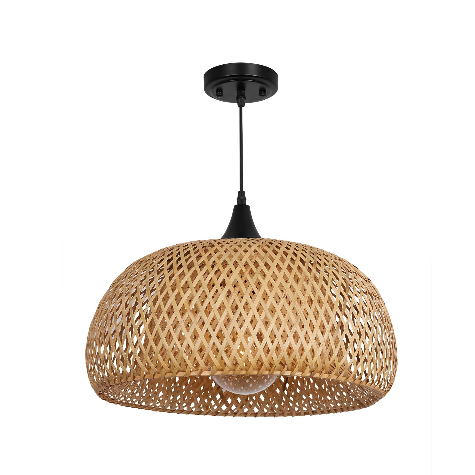 Rosient Rustic Farmhouse Bamboo Pendant Light - 18 Inch Large Dome Handwoven Ceiling Mounted Bamboo Chandelier Shades, Coastal B