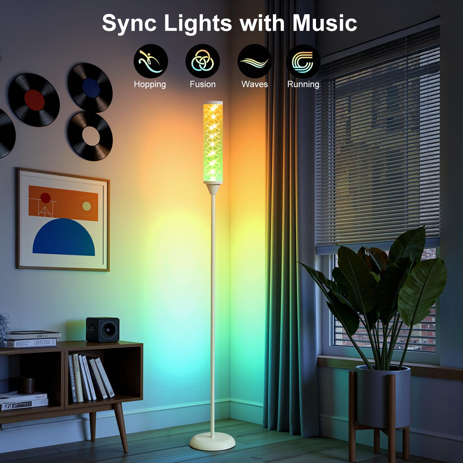 WORLD WIN Prism Glow Floor Lamp, Smart RGB LED, Music Sync, White, Model 02