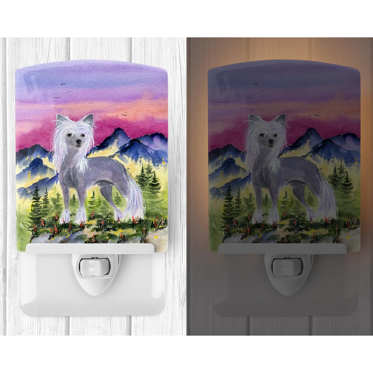 Carolines Treasures Ceramic Night Light, UL-Certified, 6x4x3 inches, Chinese Crested, Multicolor, Model SS8326CNL