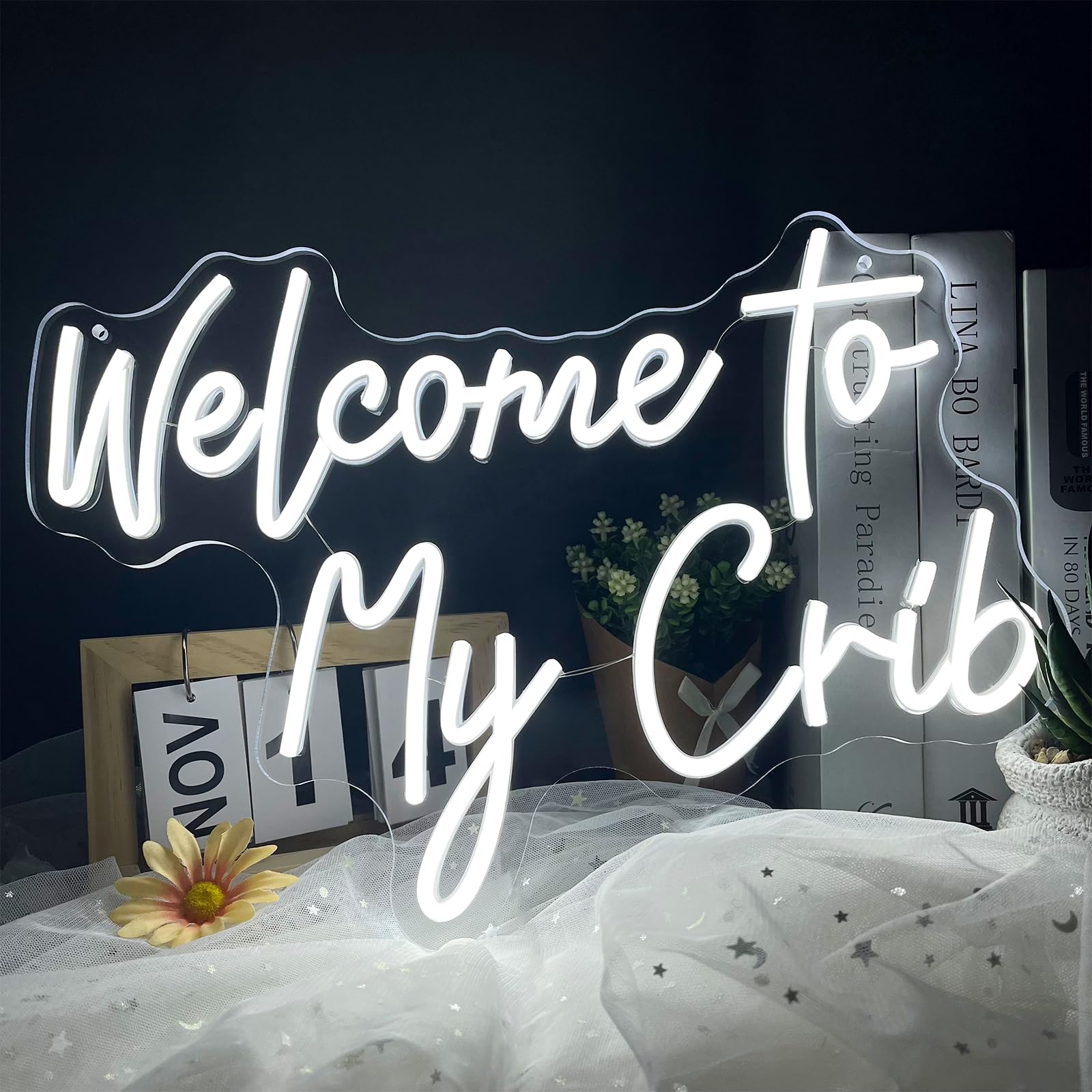 Nen Sign LED Neon Welcome Crib Light Up Wall Decor for Dorm, Kids, Living Room, Playroom - Polyvinyl Chloride