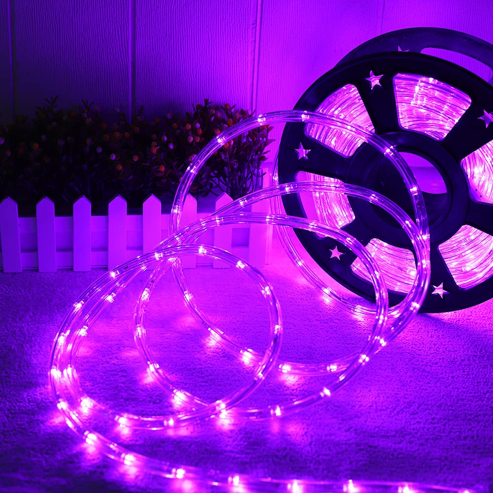 DINGFU 50ft LED Waterproof Rope Lights, Purple, PVC Tube and Copper Wire, Connectable Indoor Outdoor Lighting