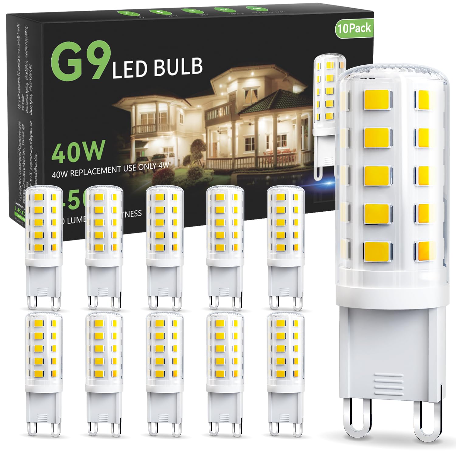Tjoy G9 Led Bulb Daylight 4W, 40W T4 G9 Halogen Equivalent 10 Pack, 6000K G 9 Bi Pin Base Light Bulbs For Chandelier, Non-Dimmab