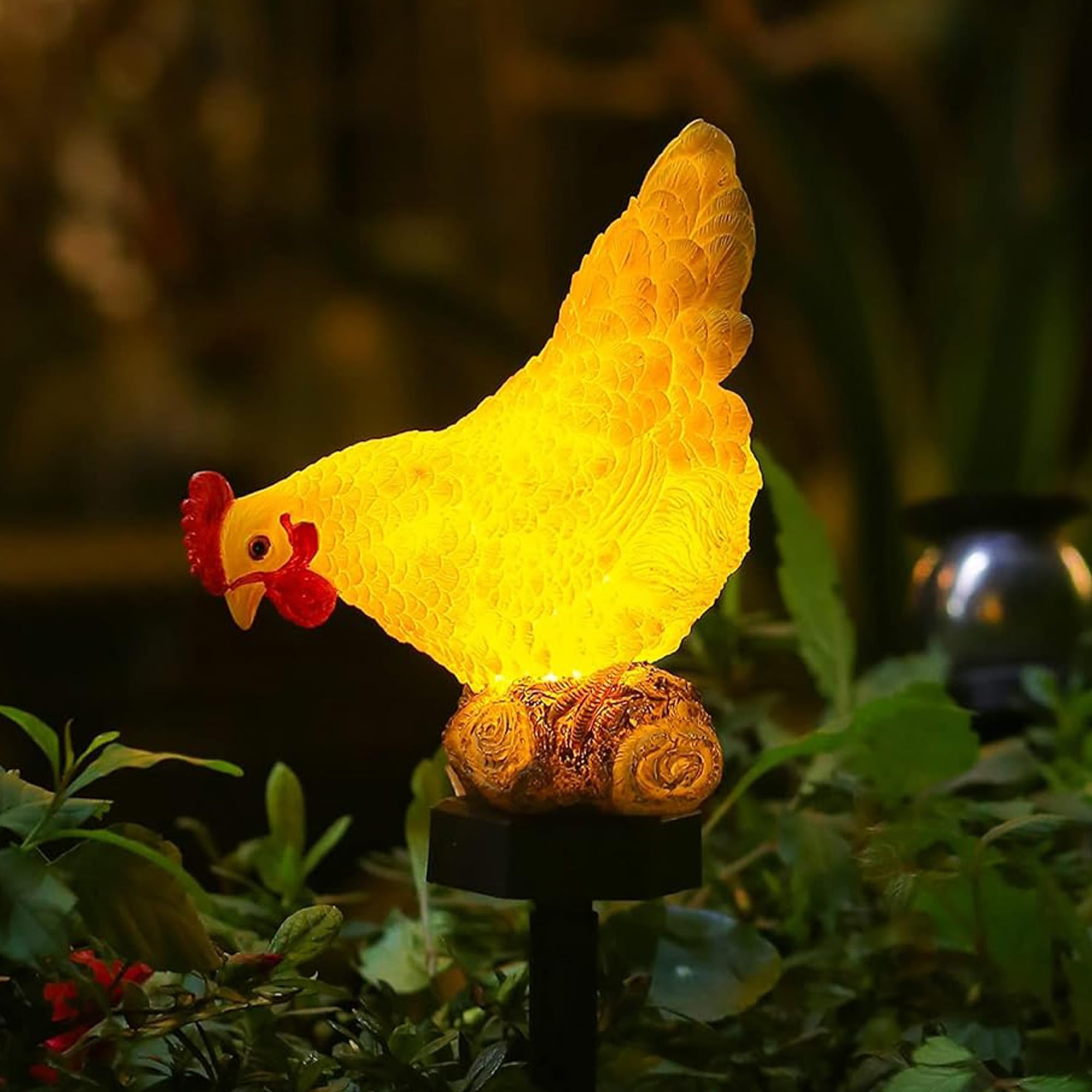 CHUANGFENG Outdoor Chicken Solar Lights, Resin Garden Decor, Model CF-JASON-2011112, Cute Chicken Design for Patio and Yard
